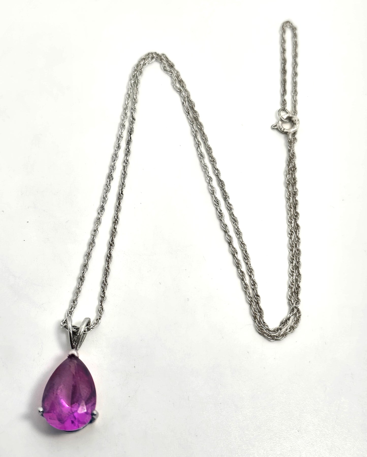 HAN Pink Sapphire faceted pear cut open work sterling silver pendant necklace