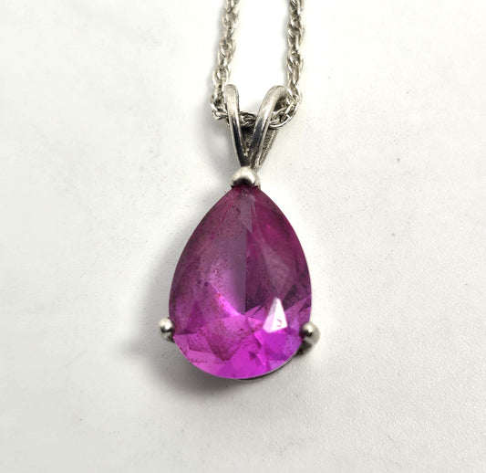 HAN Pink Sapphire faceted pear cut open work sterling silver pendant necklace