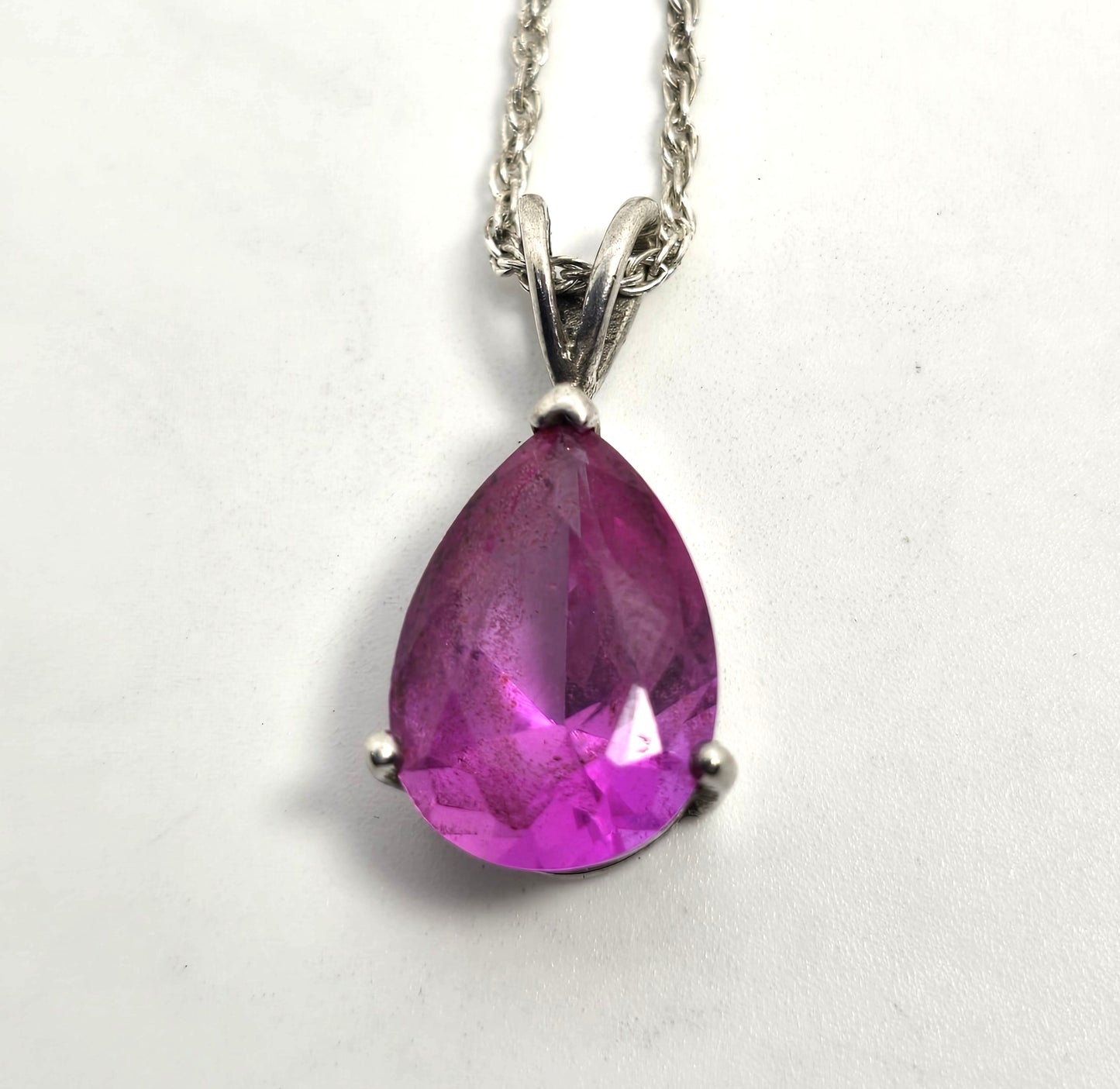 HAN Pink Sapphire faceted pear cut open work sterling silver pendant necklace
