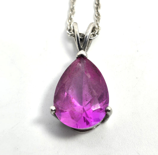 HAN Pink Sapphire faceted pear cut open work sterling silver pendant necklace