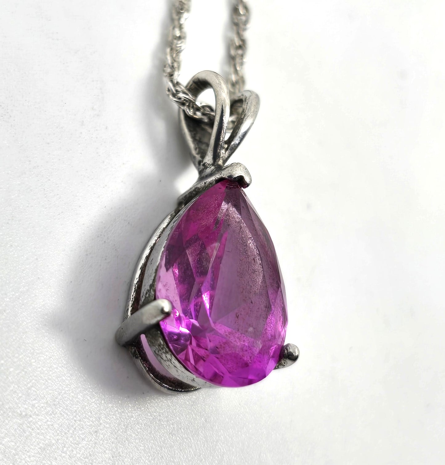 HAN Pink Sapphire faceted pear cut open work sterling silver pendant necklace