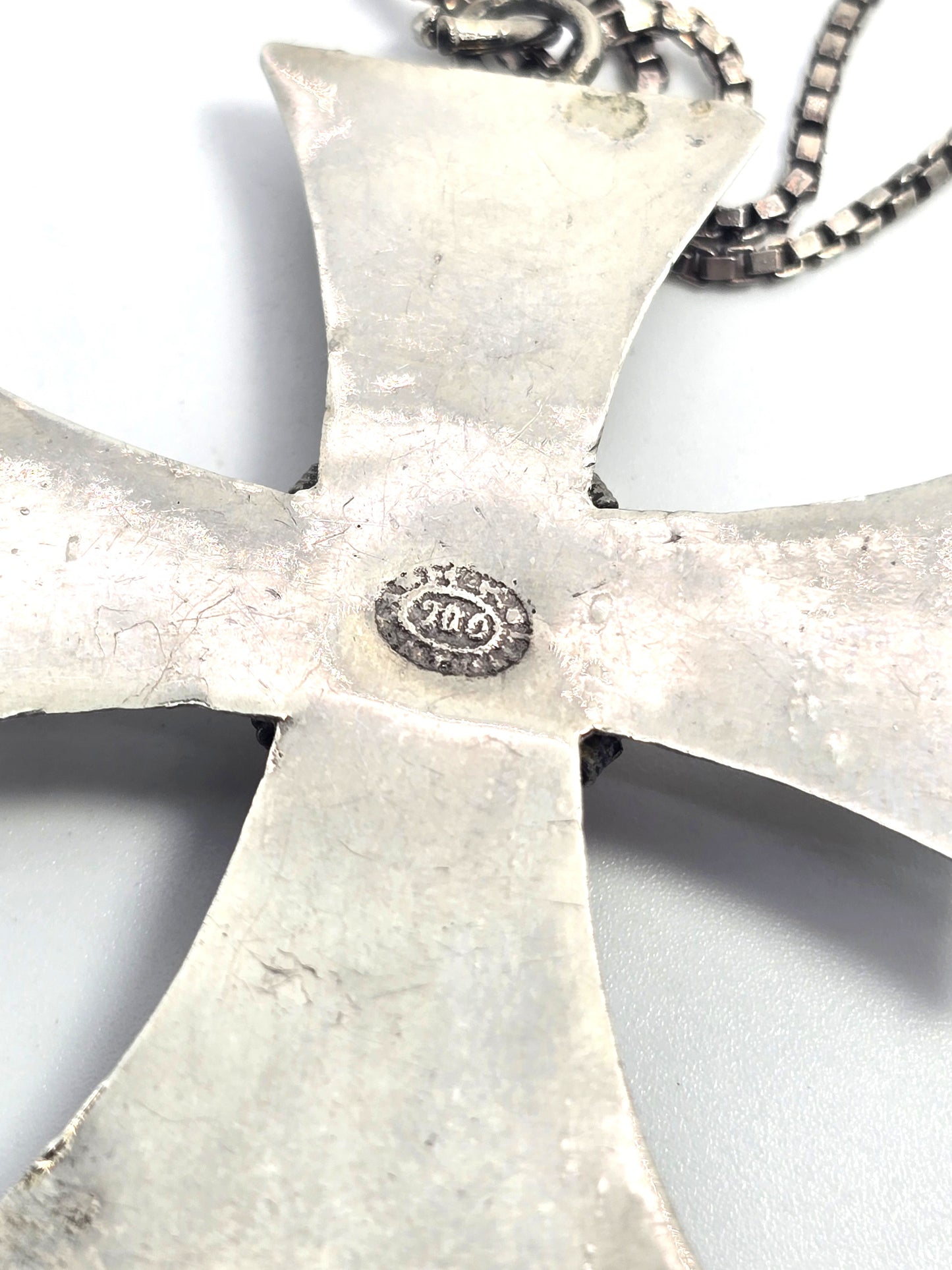 Maltese cross vintage pink sapphire 900 sterling silver vintage necklace