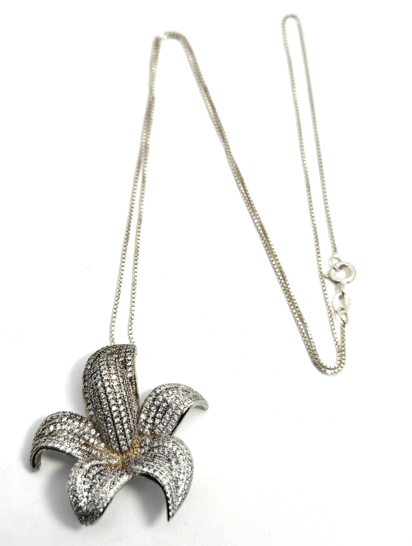 Lilly pave CZ cubic Zirconia sterling silver signed pendant necklace