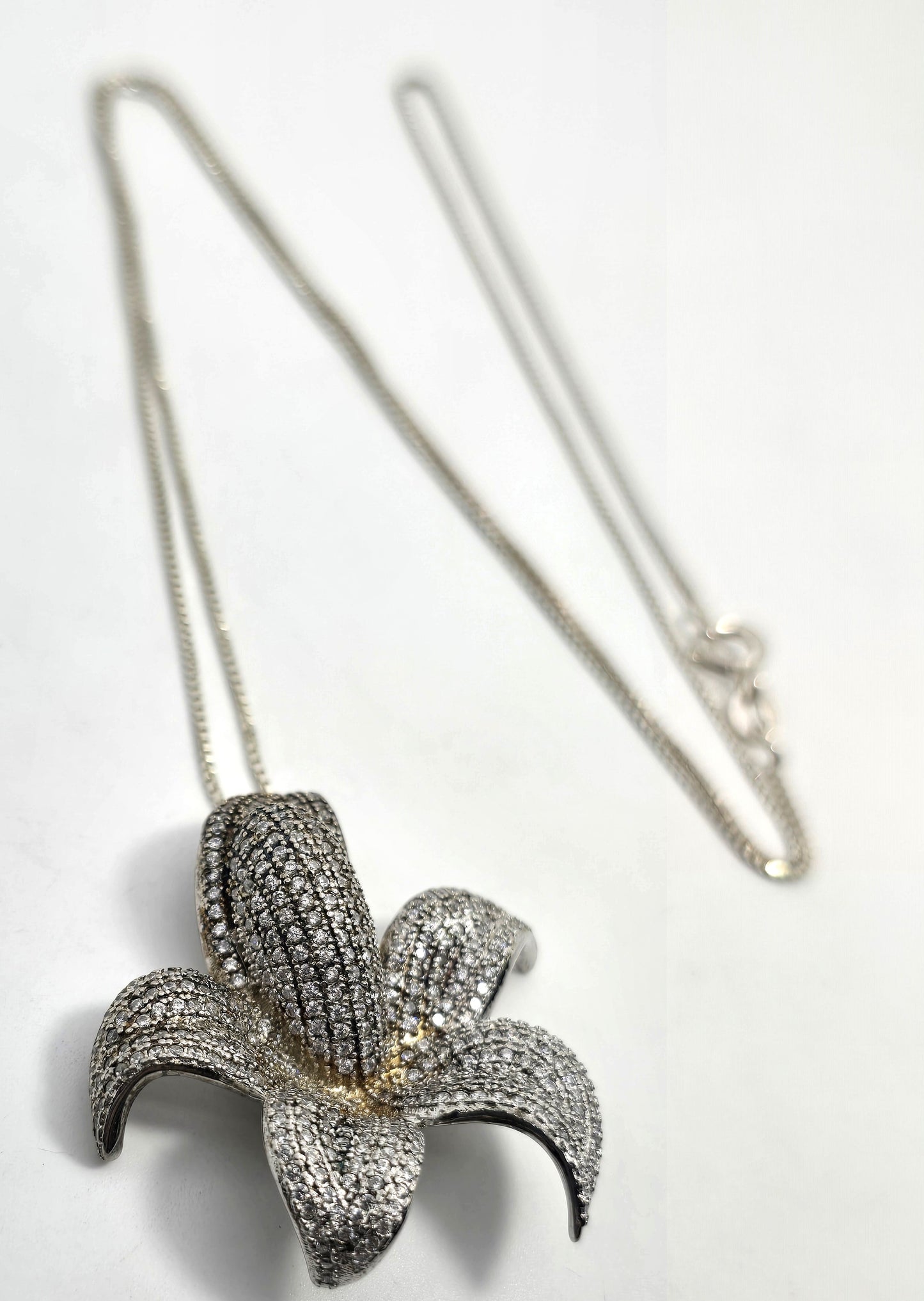 Lilly pave CZ cubic Zirconia sterling silver signed pendant necklace