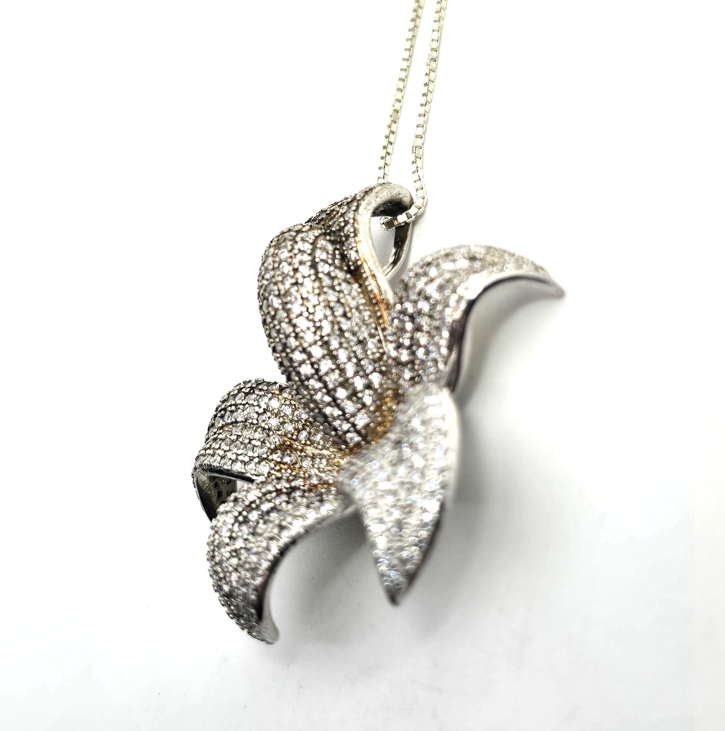 Lilly pave CZ cubic Zirconia sterling silver signed pendant necklace