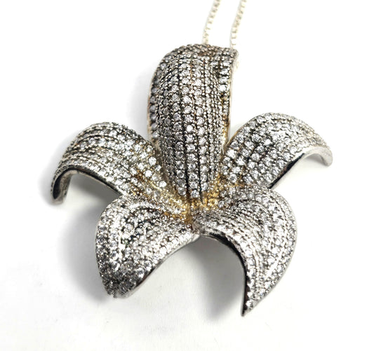 Lilly pave CZ cubic Zirconia sterling silver signed pendant necklace