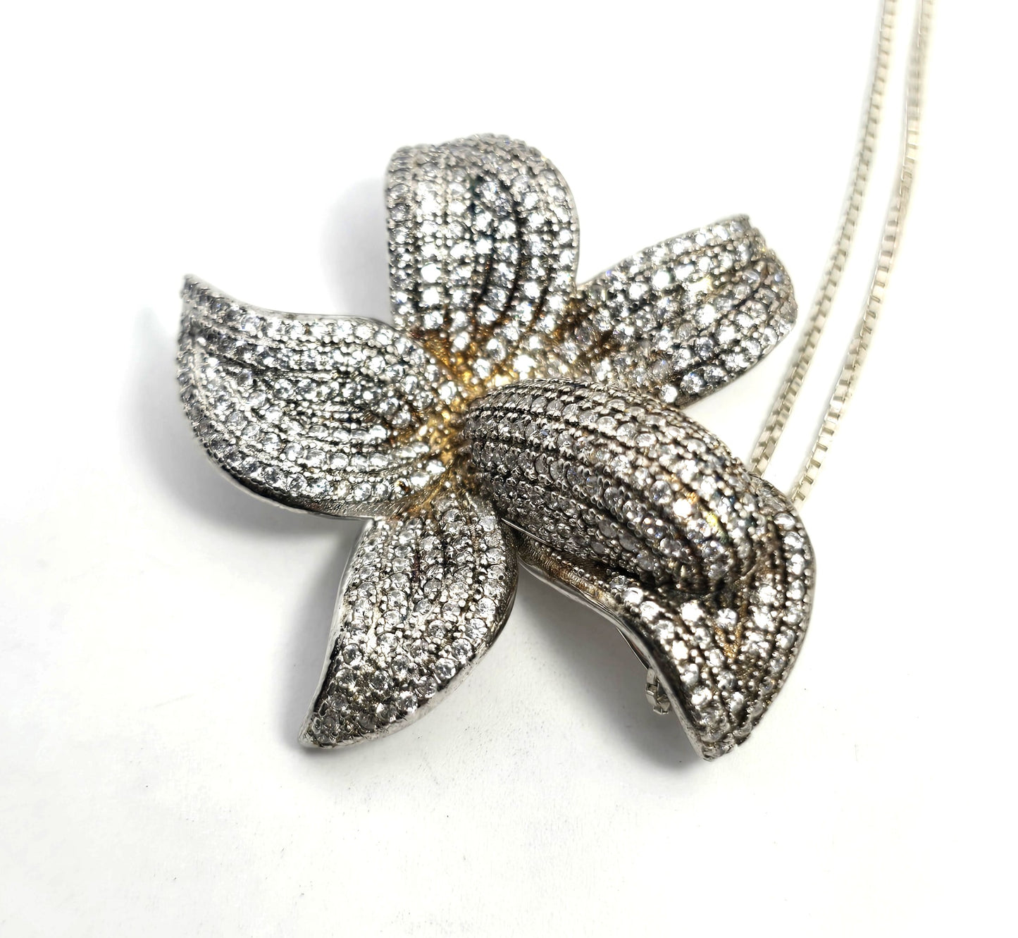 Lilly pave CZ cubic Zirconia sterling silver signed pendant necklace
