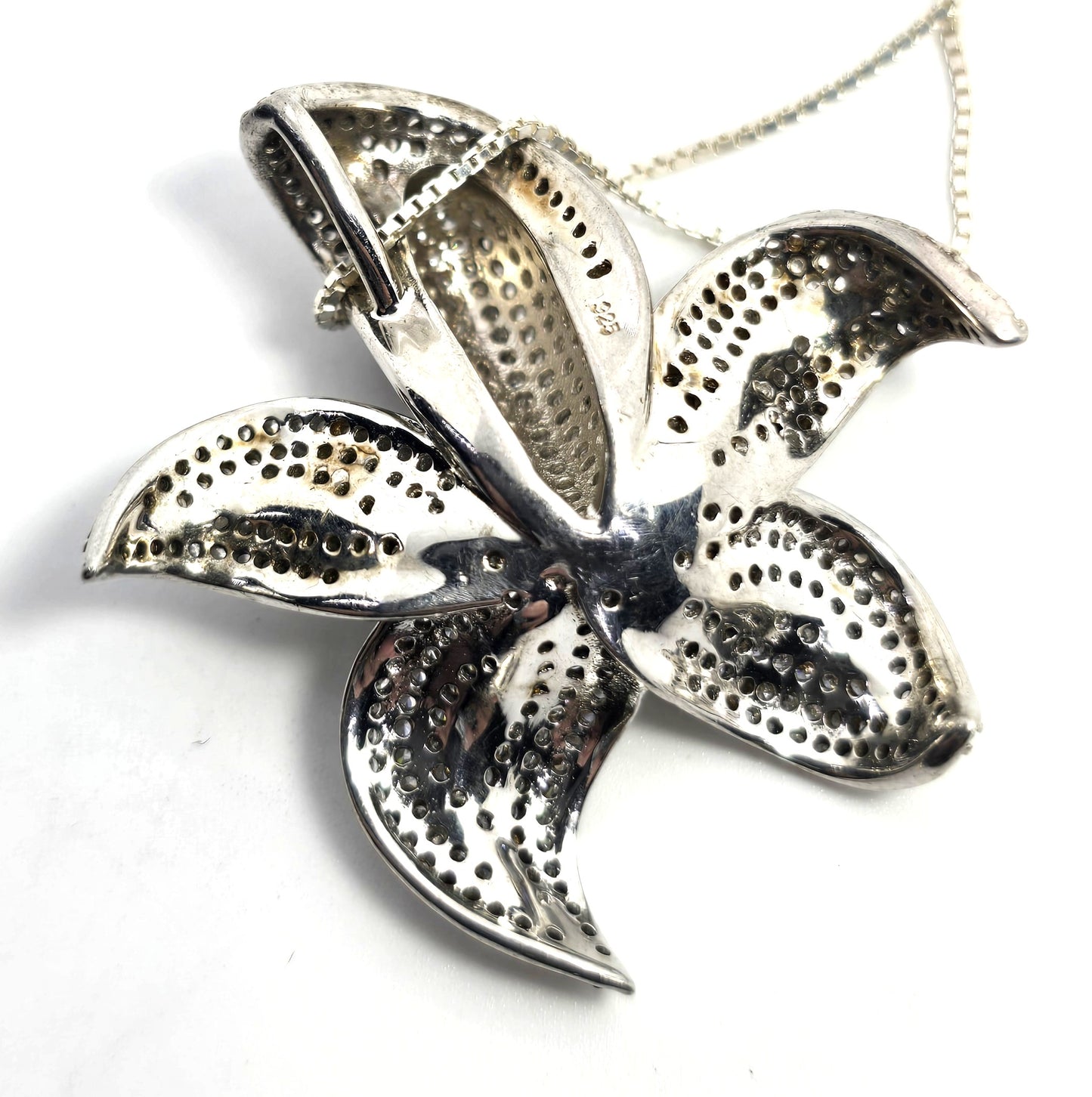 Lilly pave CZ cubic Zirconia sterling silver signed pendant necklace