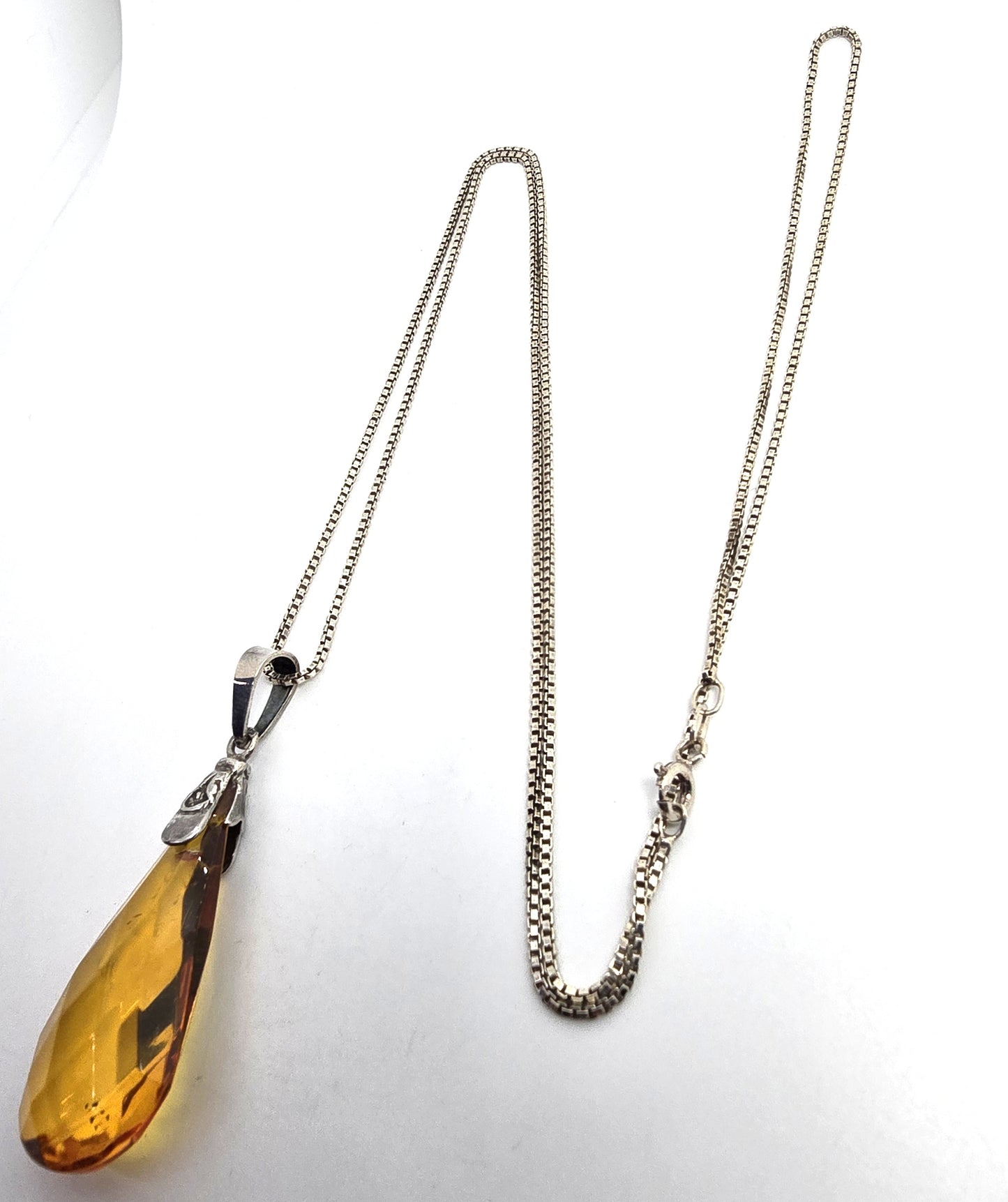 Citrine faceted Pear cut glass vintage sterling silver pendant necklace