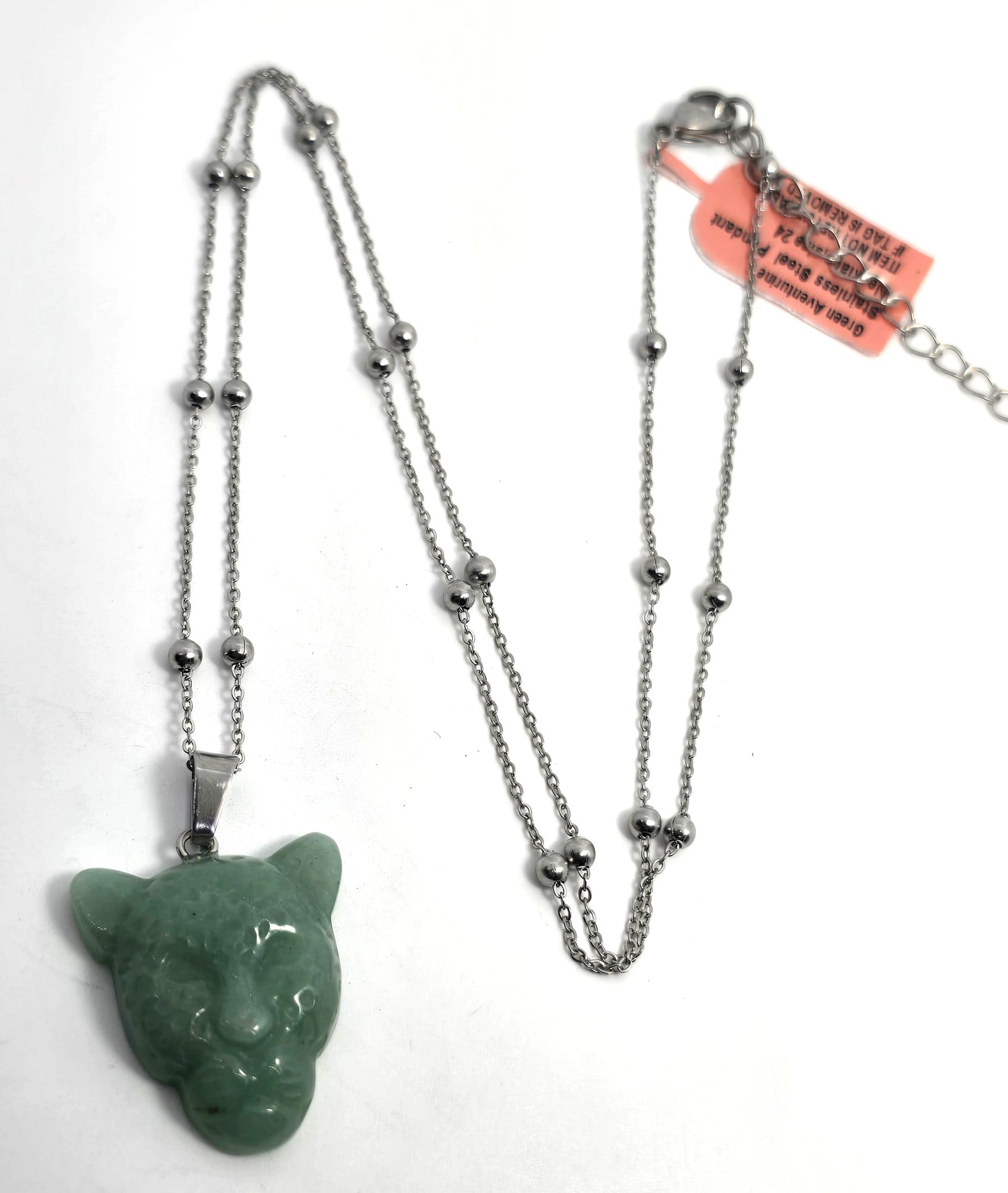 Men's Aventurine Stainless Steel Pendant Necklace 24 inches NWT