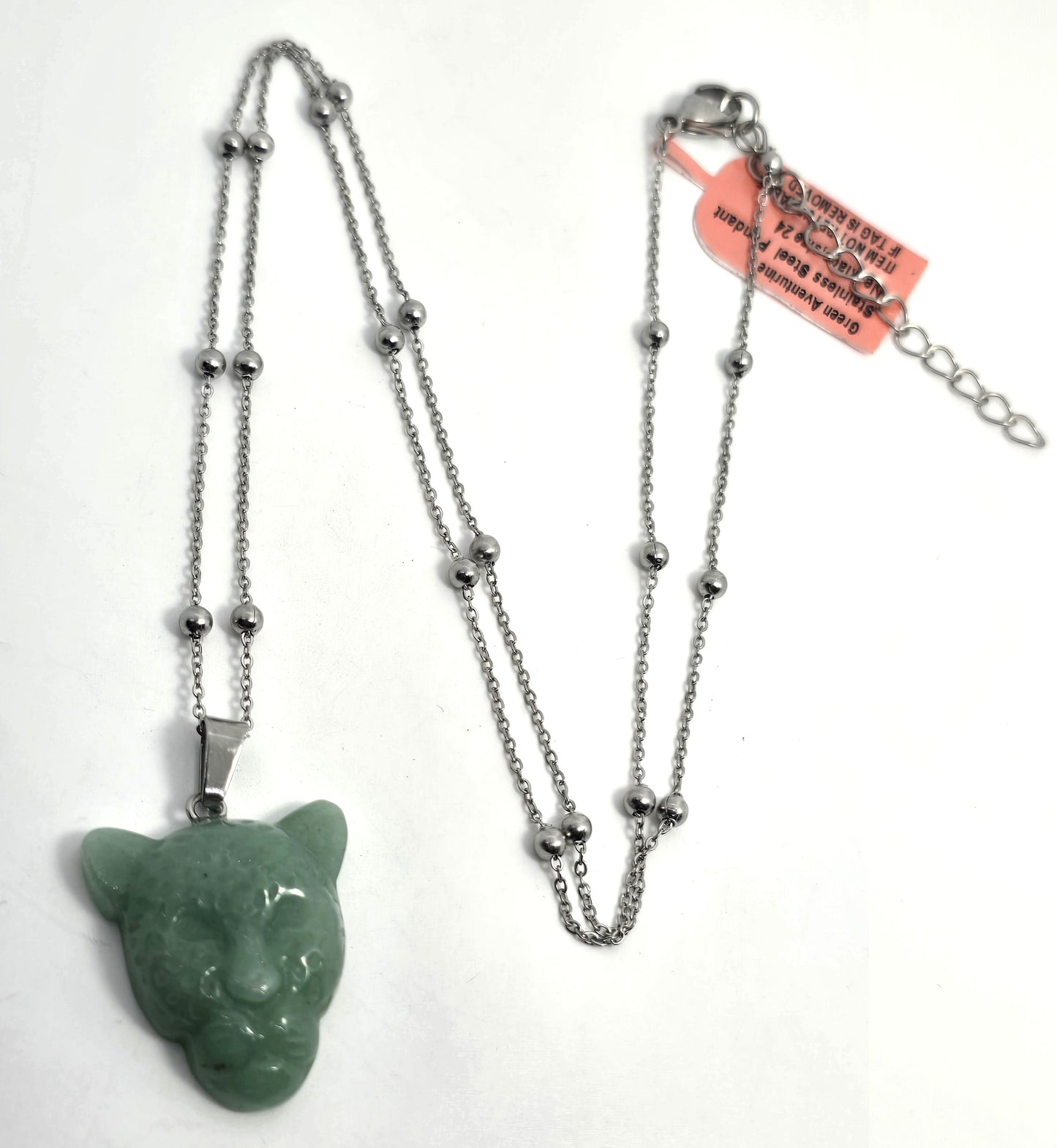 Men's Aventurine Stainless Steel Pendant Necklace 24 inches NWT