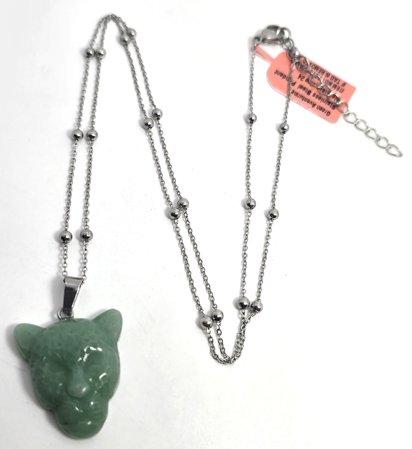 Men's Aventurine Stainless Steel Pendant Necklace 24 inches NWT