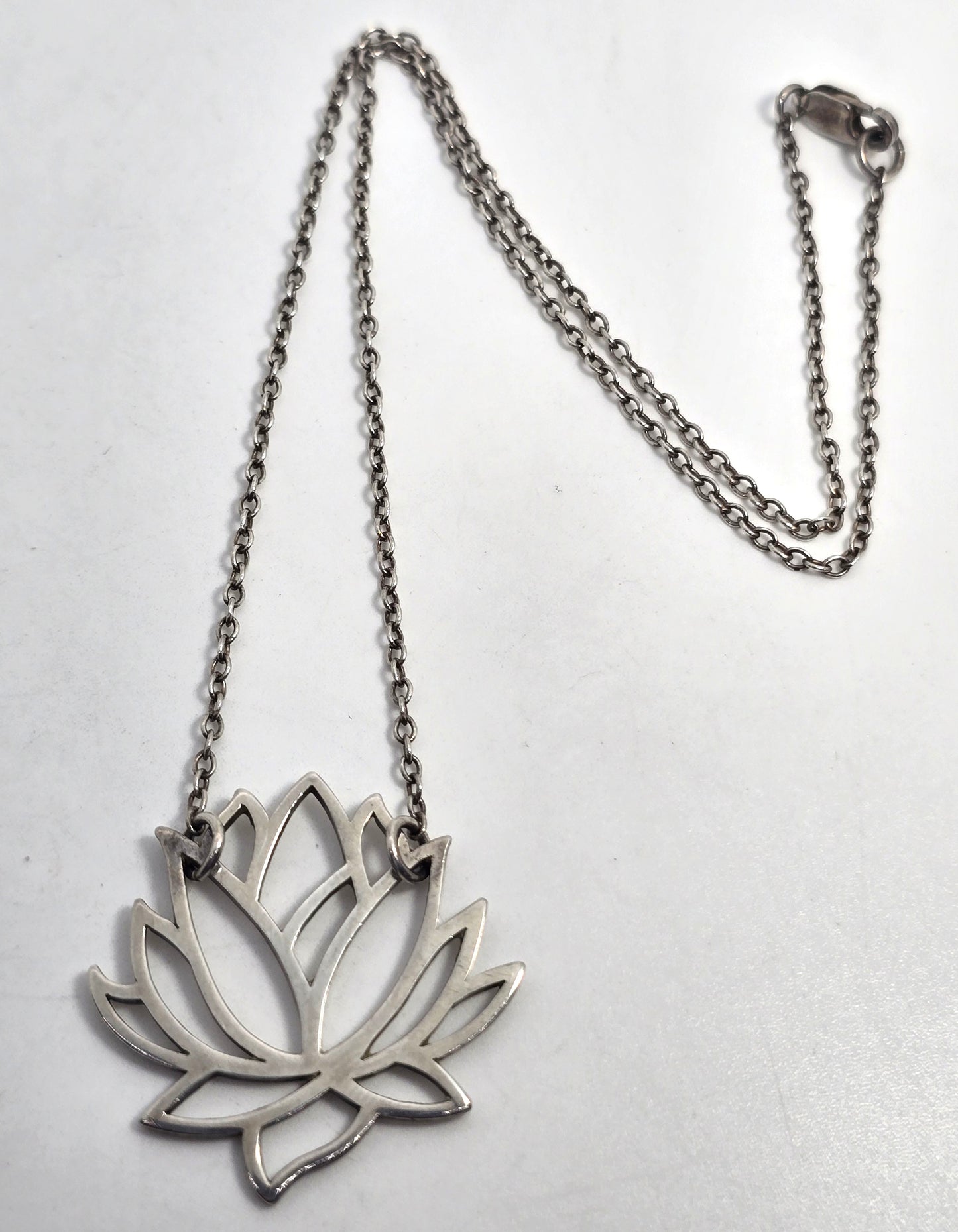 Lotus flower large open frame sterling silver necklace