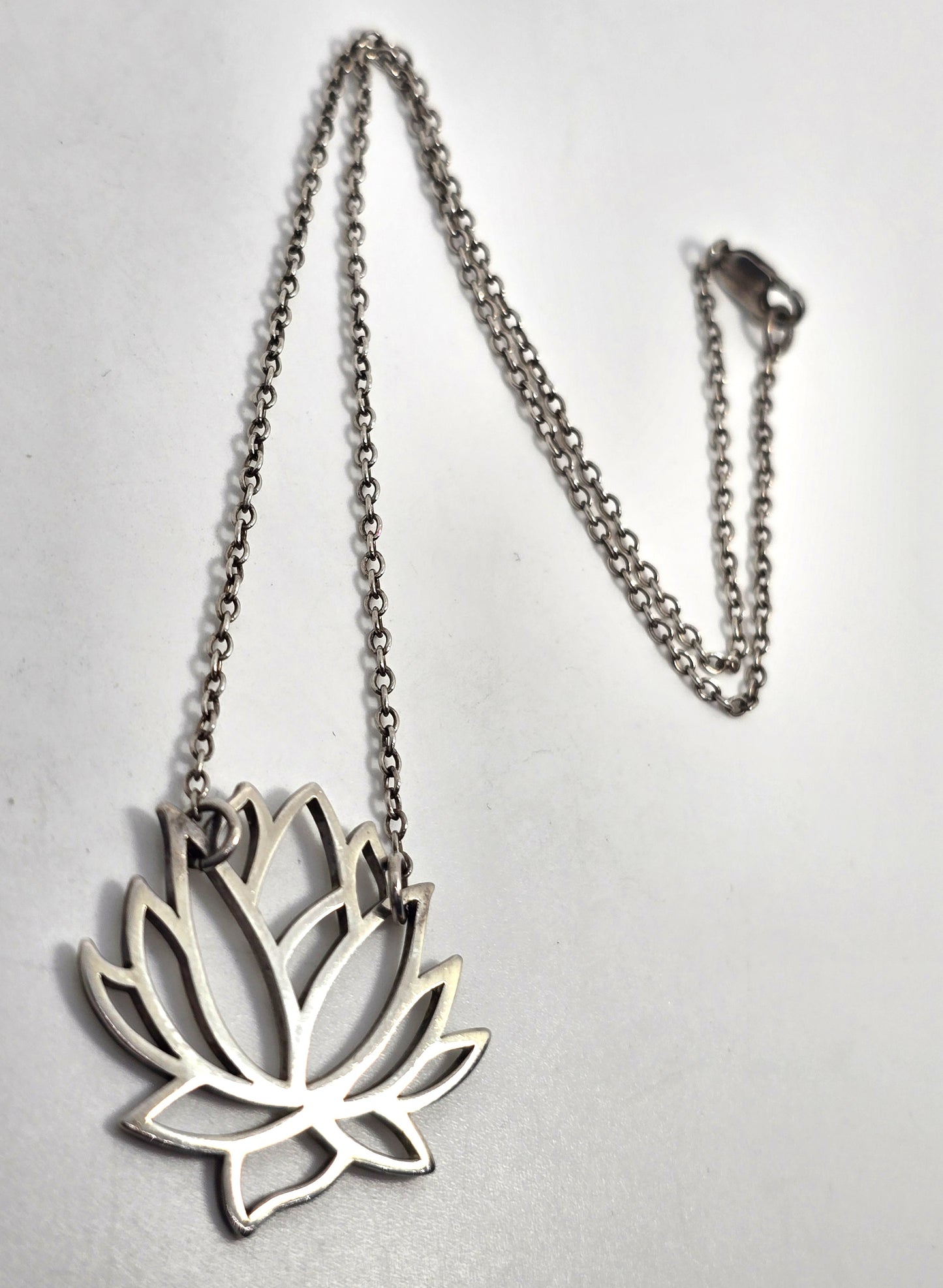 Lotus flower large open frame sterling silver necklace