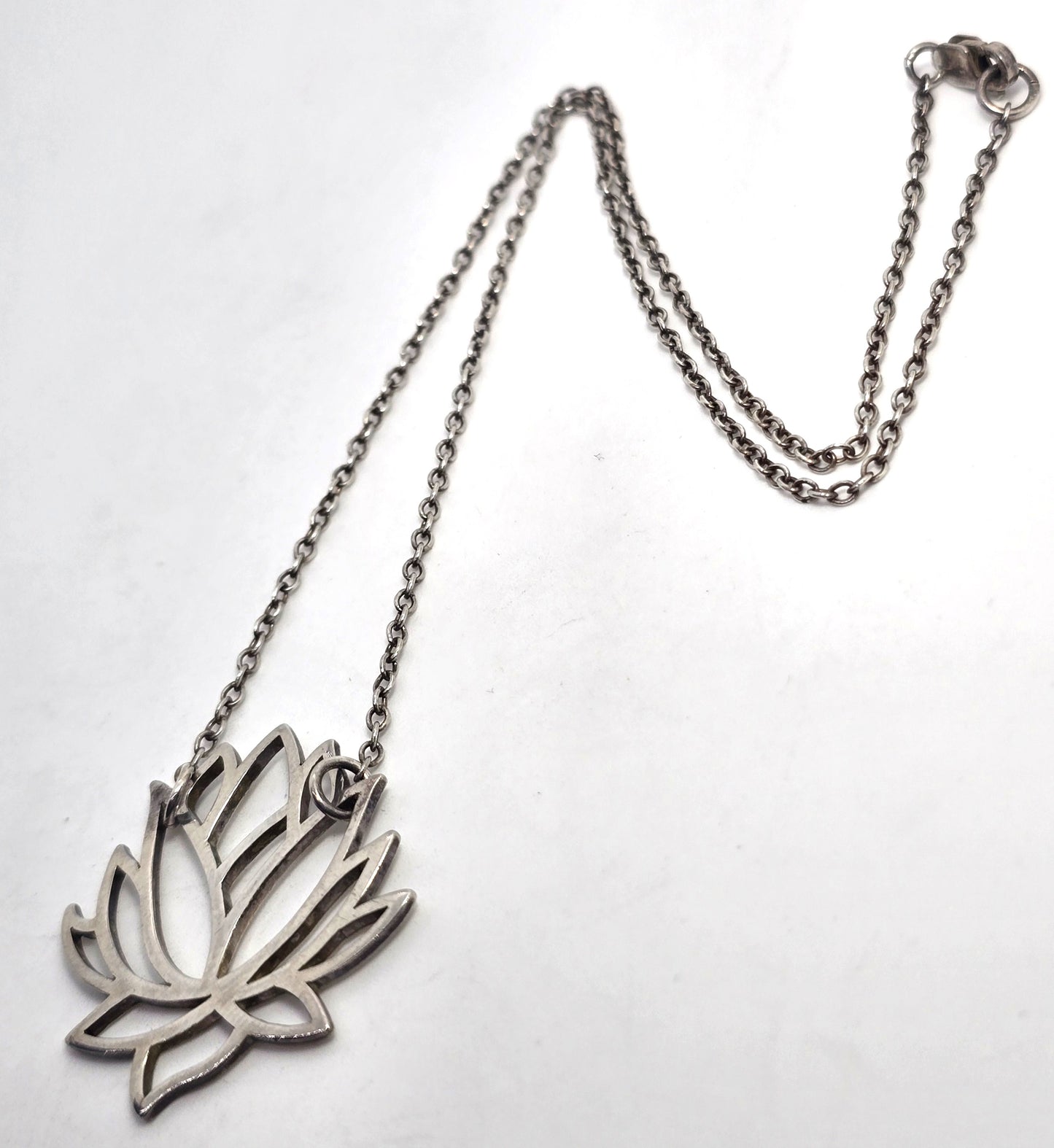 Lotus flower large open frame sterling silver necklace