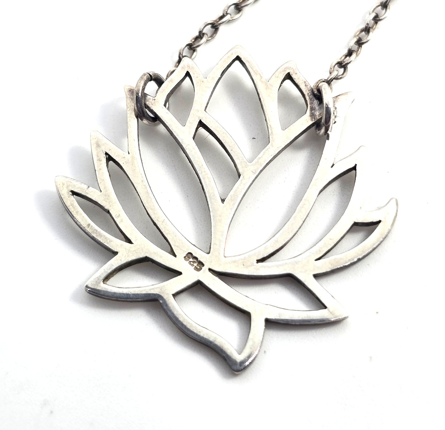 Lotus flower large open frame sterling silver necklace