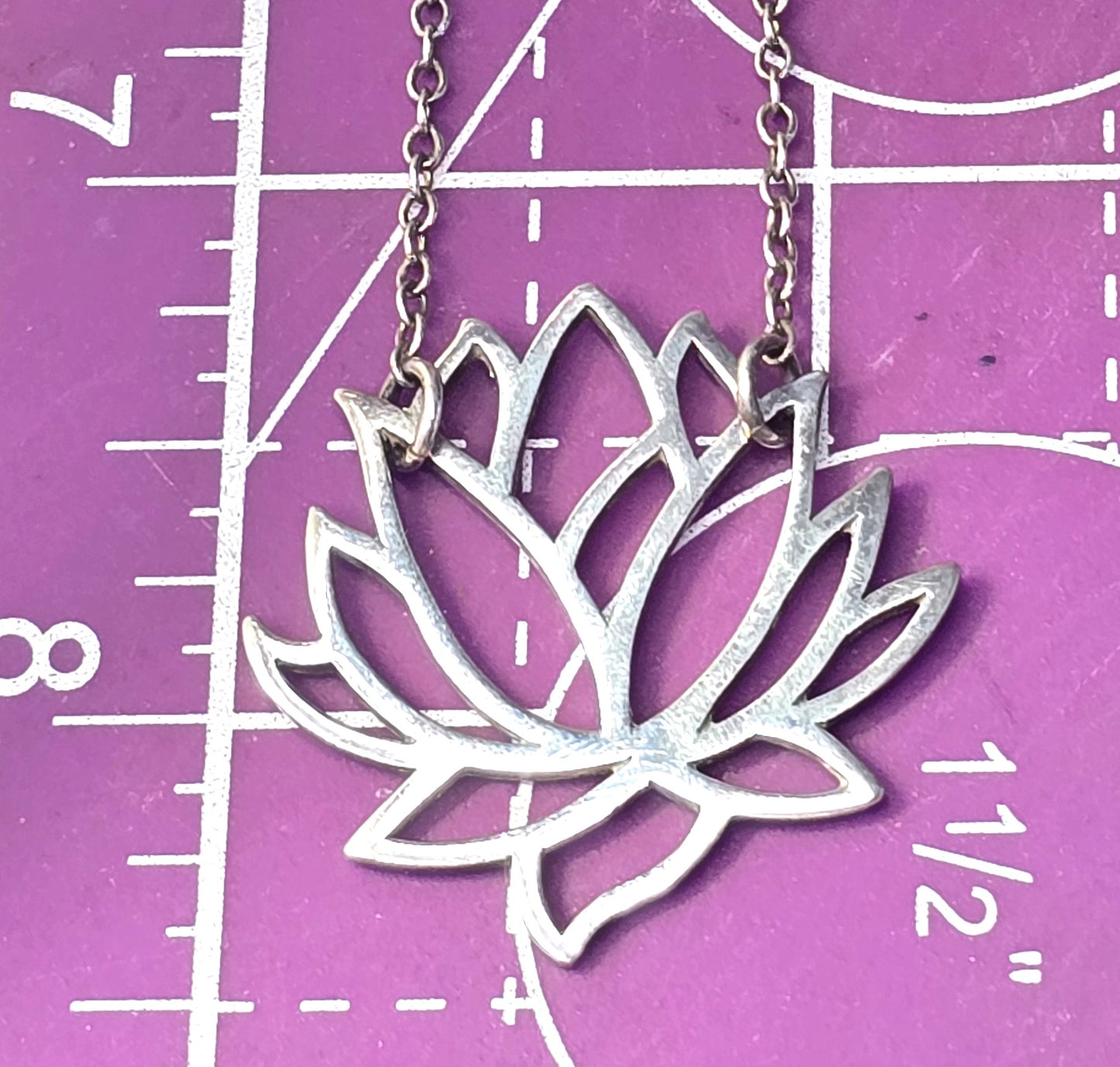 Lotus flower large open frame sterling silver necklace