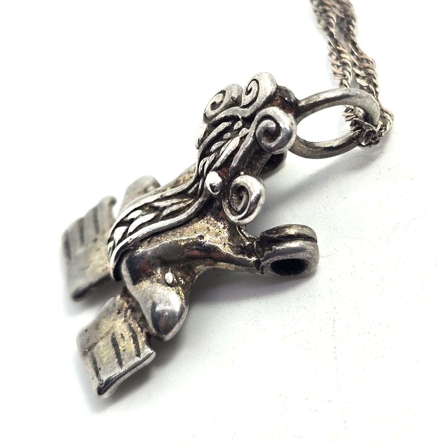 Tribal frog detailed thick vintage sterling silver pendant necklace