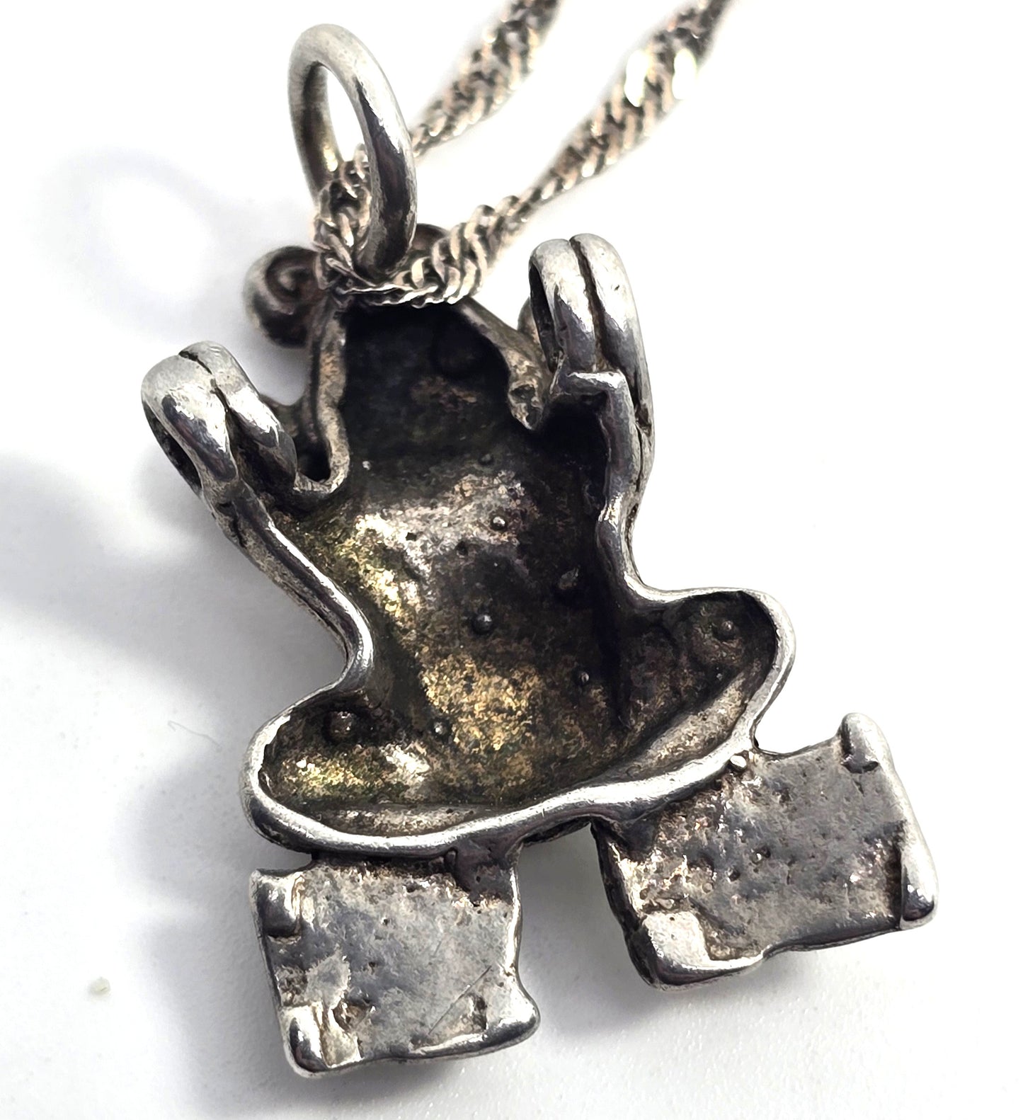 Tribal frog detailed thick vintage sterling silver pendant necklace