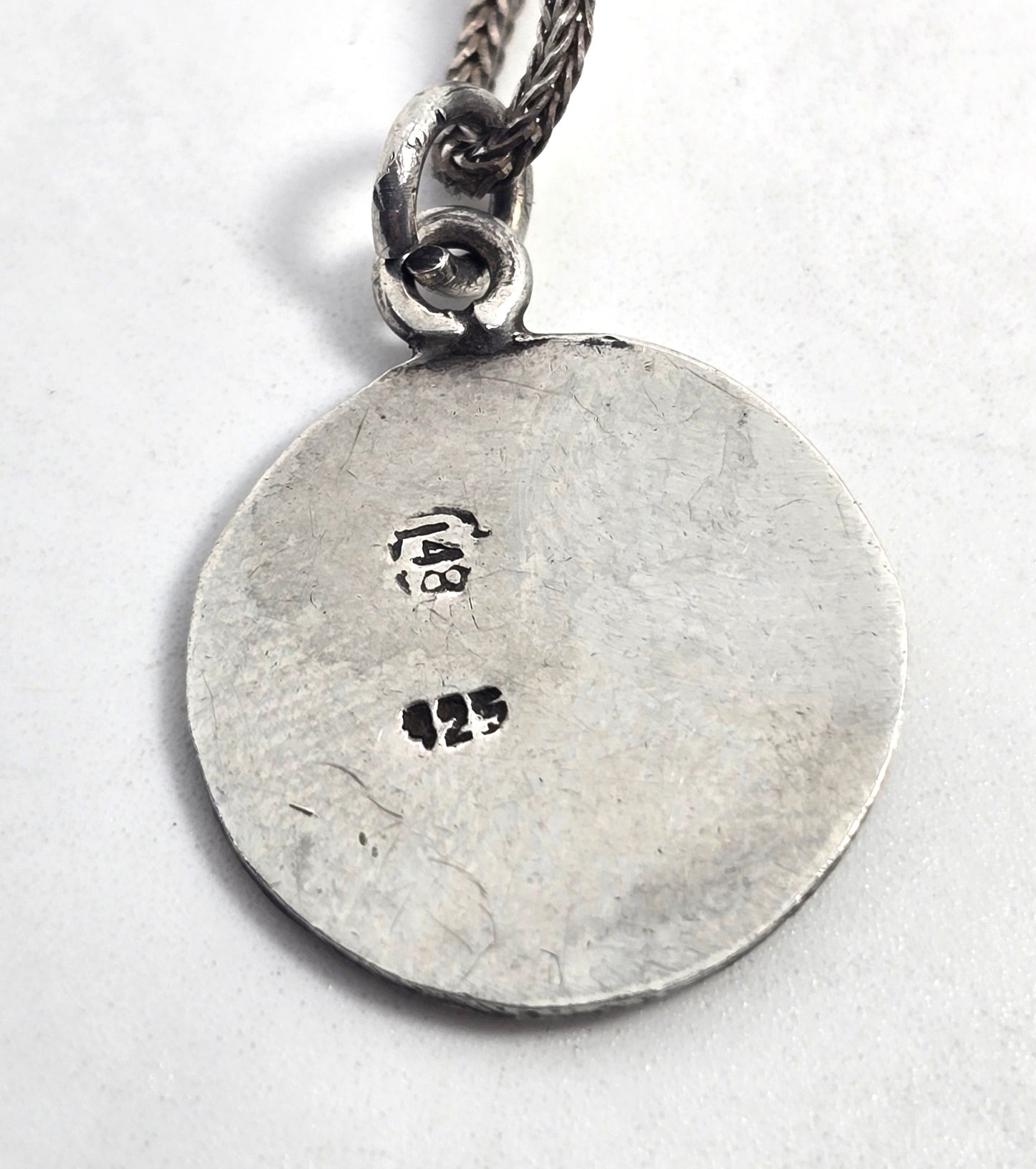 Aztec Mayan Calendar vintage Mexican sterling silver signed pendant necklace