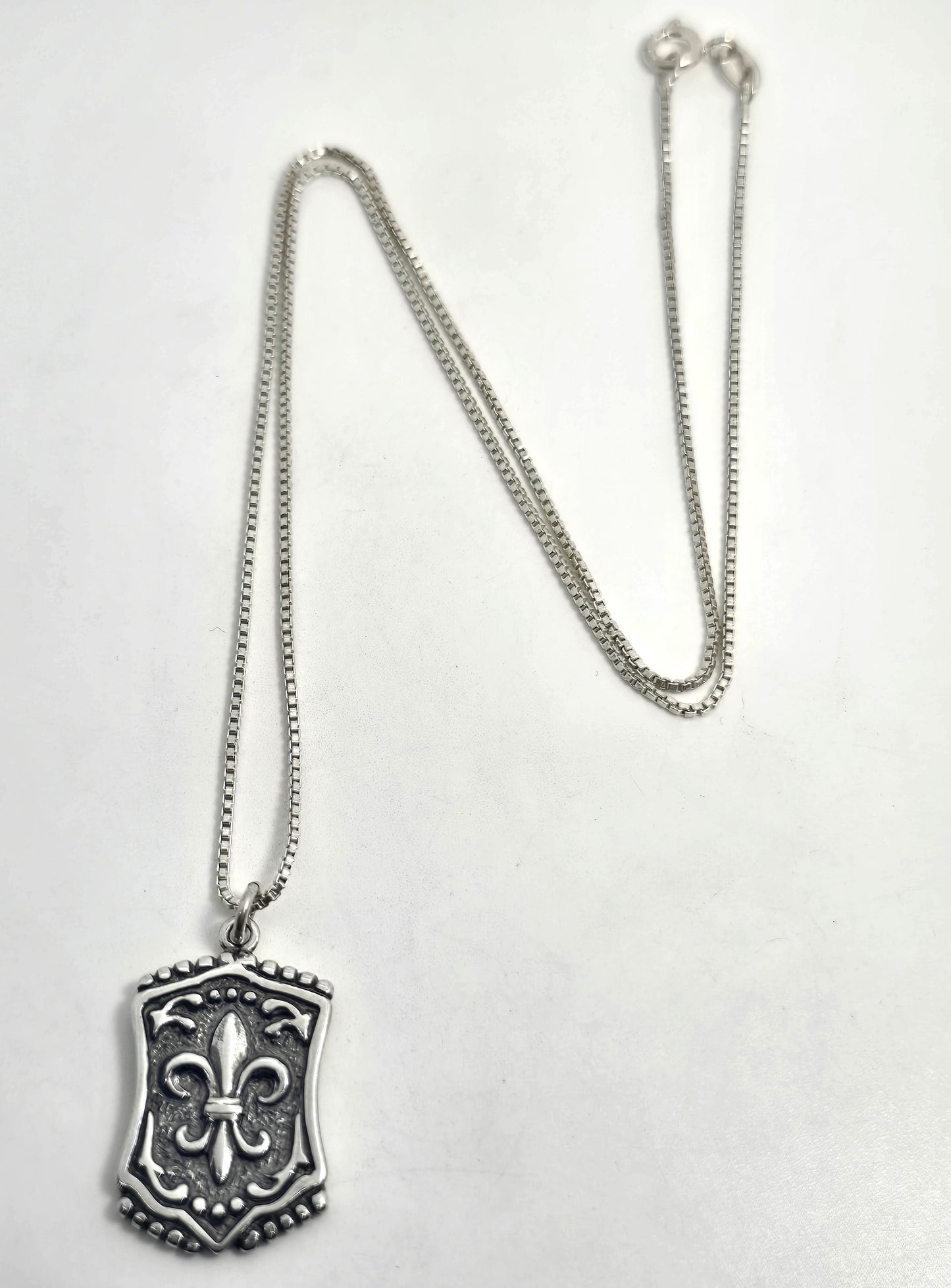 Fleur De Lis New Orleans Shube vintage sterling silver signed pendant necklace