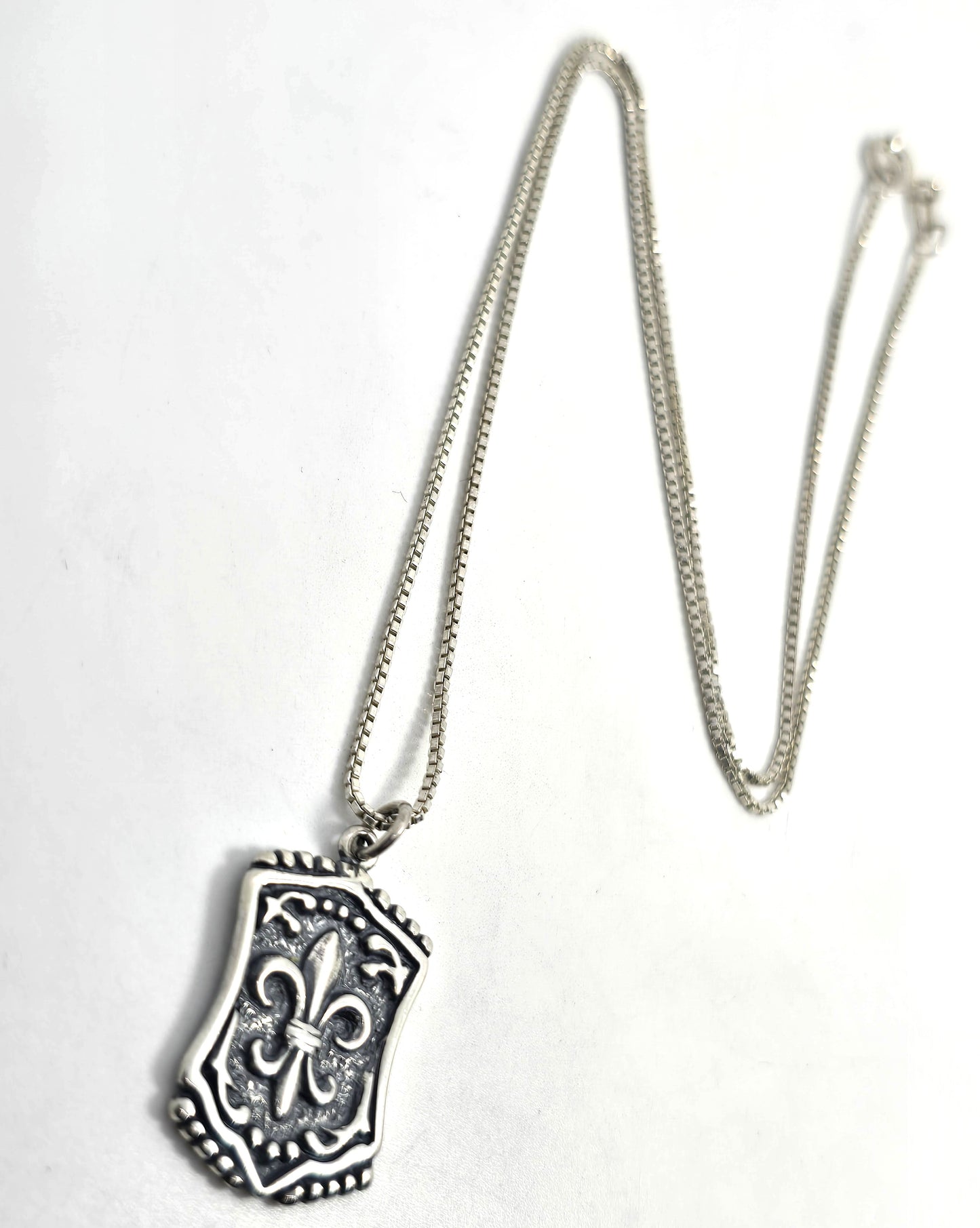 Fleur De Lis New Orleans Shube vintage sterling silver signed pendant necklace