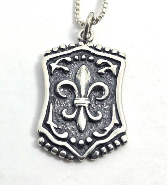 Fleur De Lis New Orleans Shube vintage sterling silver signed pendant necklace