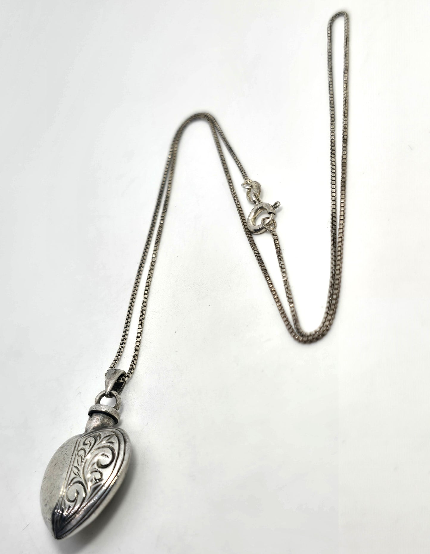 Etched heart perfume cremation sterling silver memento mori necklace