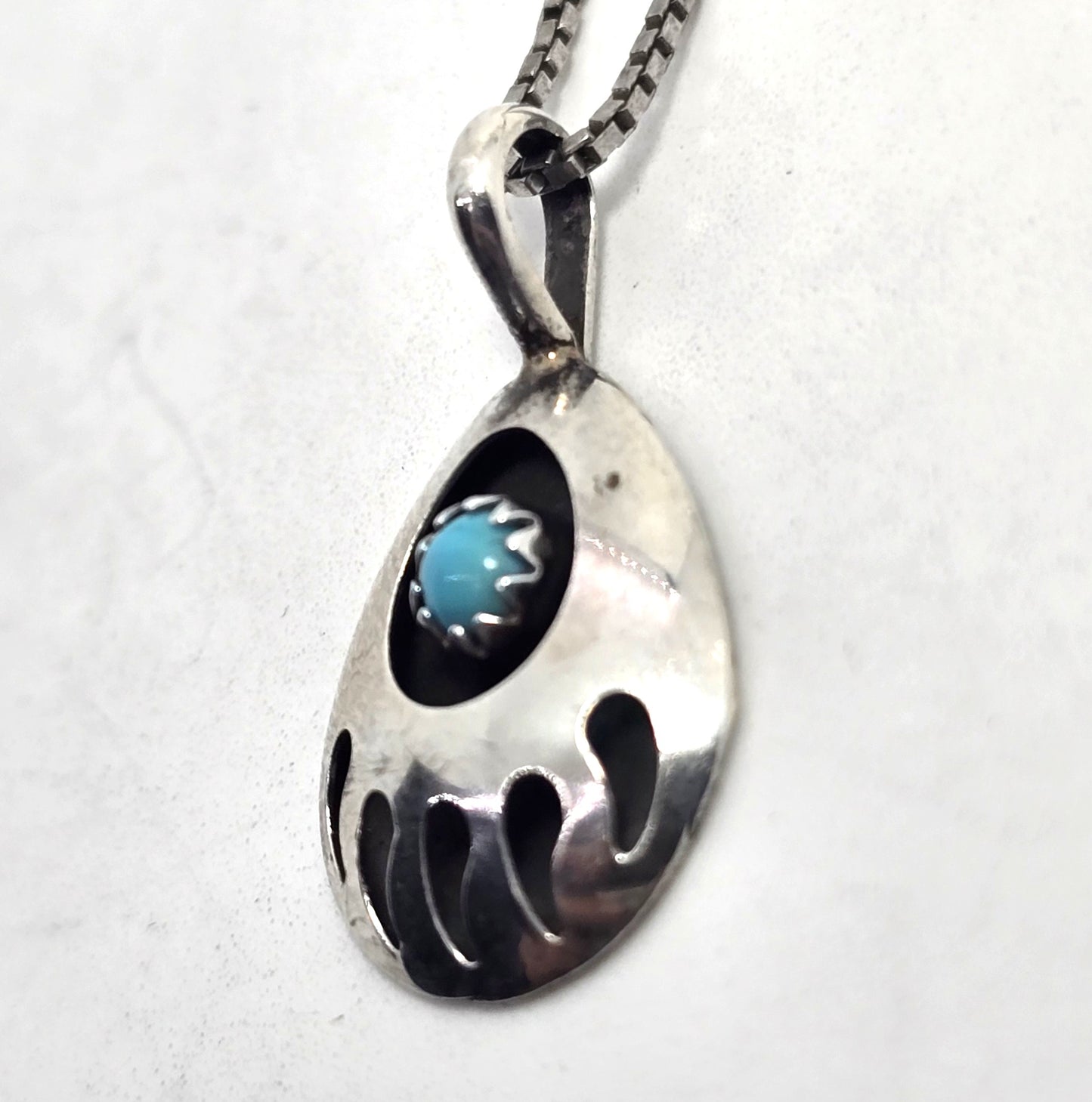 Navajo bear paw blue turquoise vintage sterling pendant necklace
