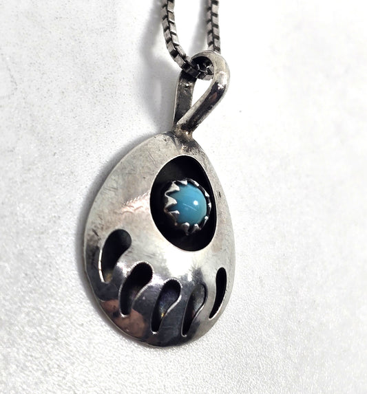Navajo bear paw blue turquoise vintage sterling pendant necklace