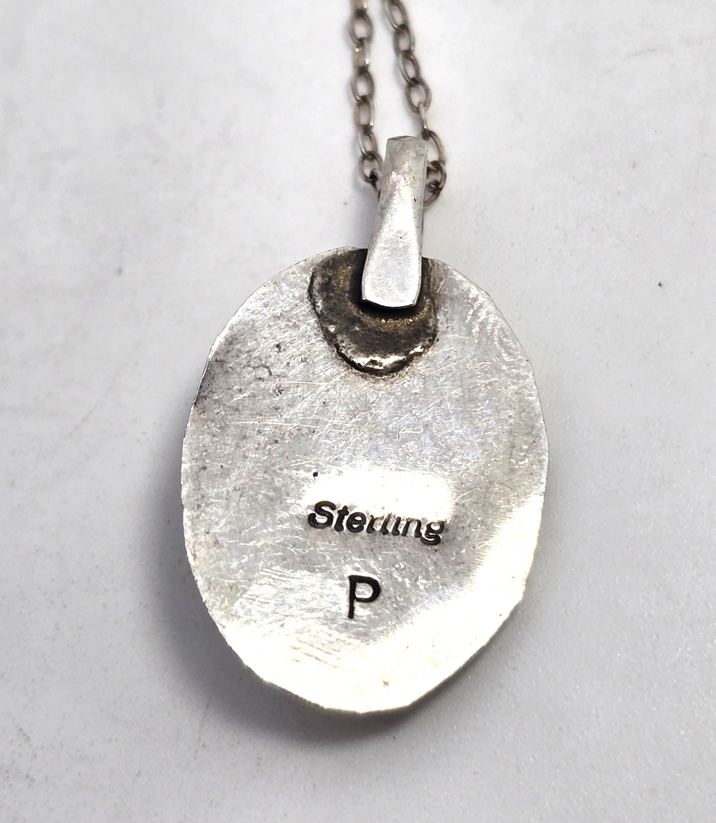 Navajo shadow box turquoise vintage sterling silver pendant necklace