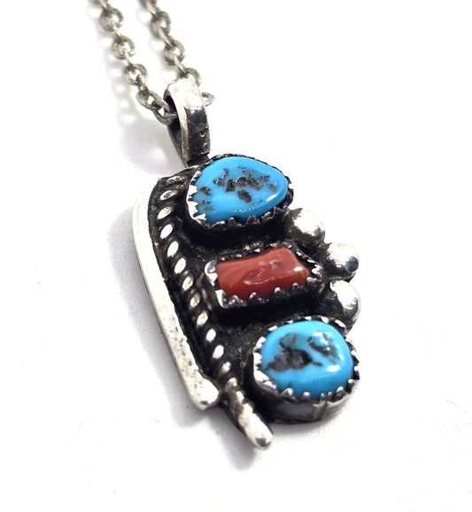 Bahe turquoise branch coral vintage Sterling Silver vintage pendant necklace