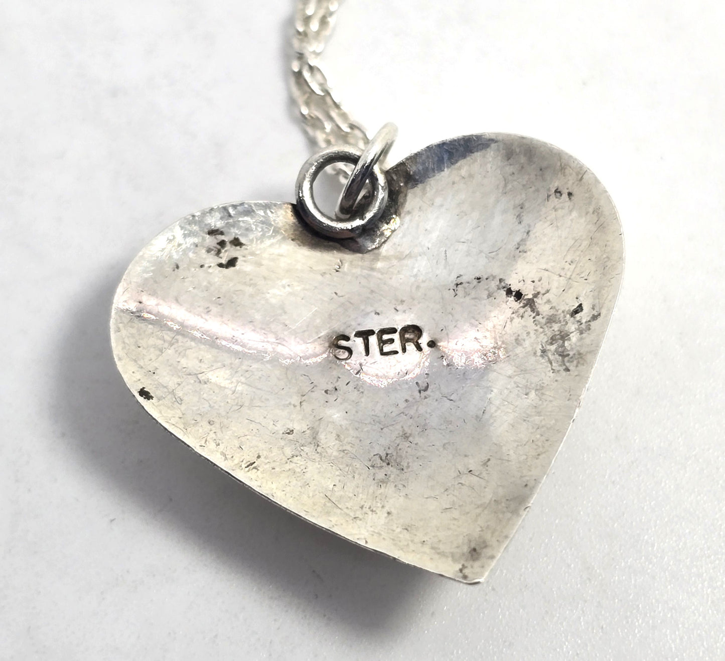Turquoise gemstone inlay vintage Sterling Silver Southwestern heart necklace
