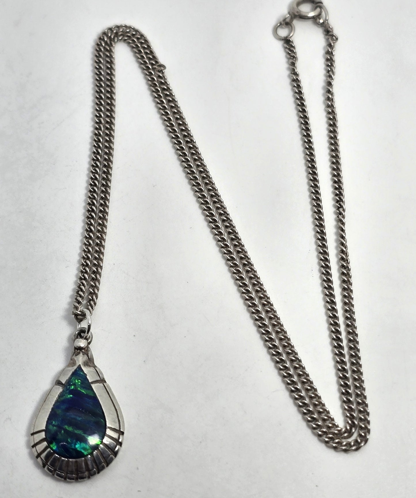 Blue fire opal VM Native American sterling silver vintage necklace