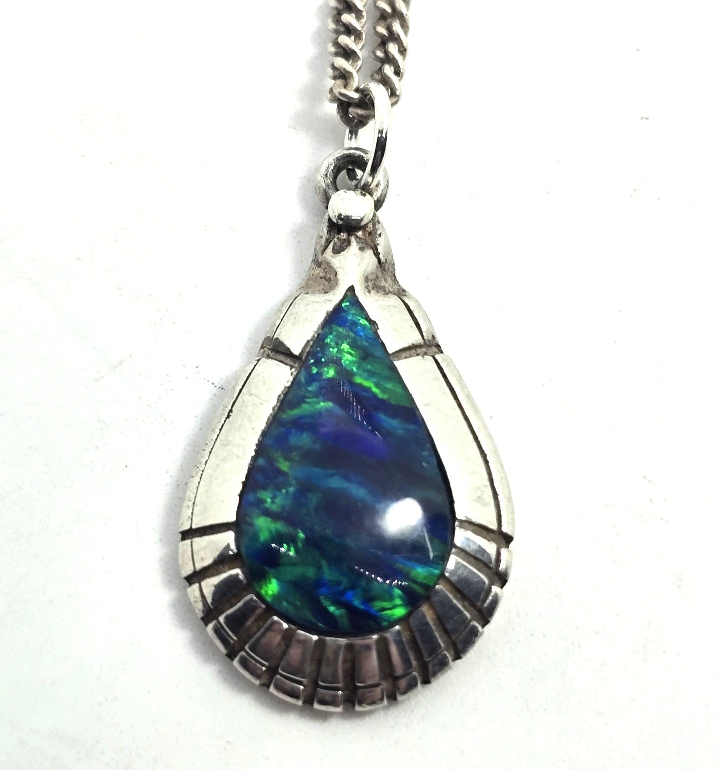 Blue fire opal VM Native American sterling silver vintage necklace