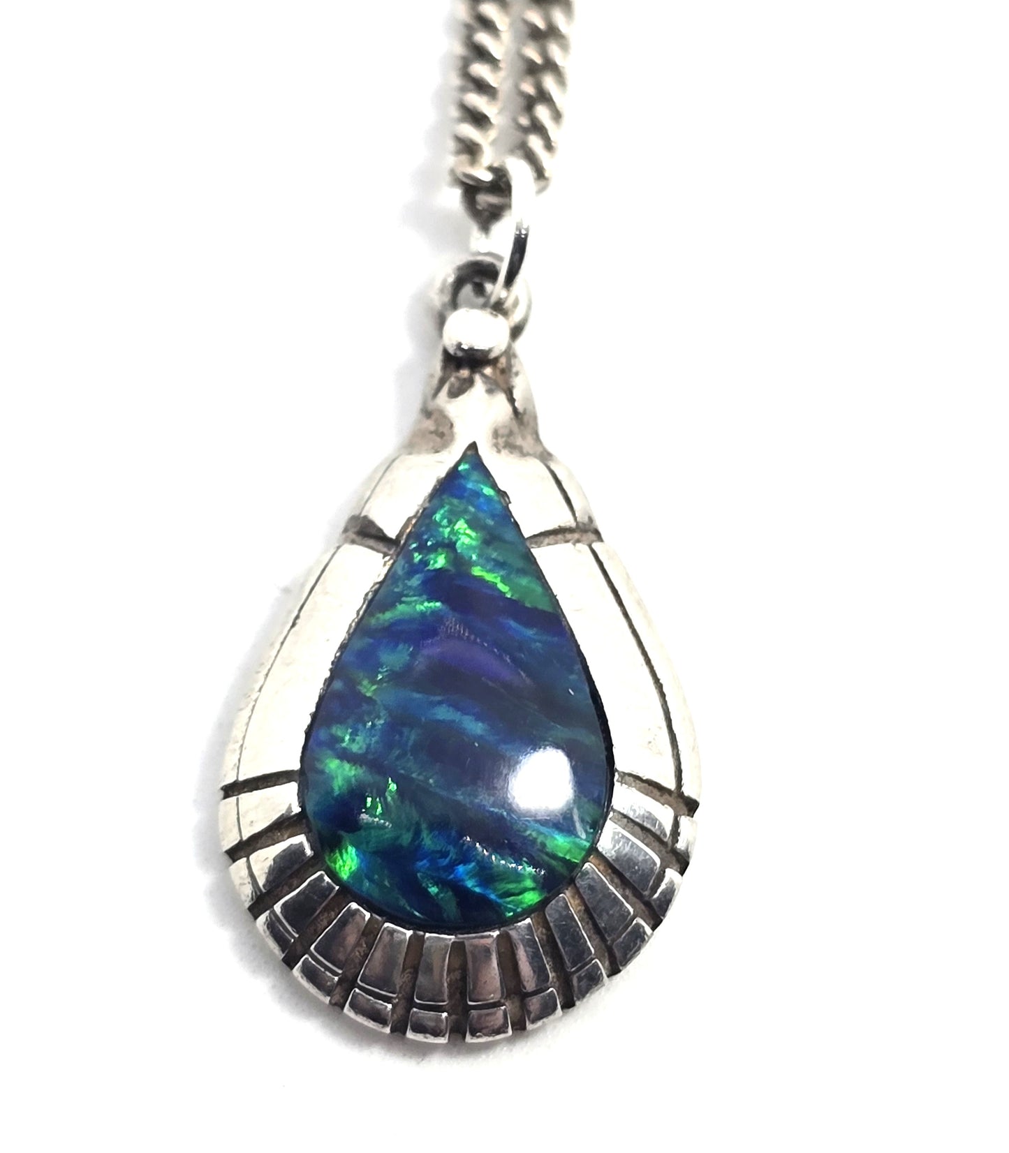 Blue fire opal VM Native American sterling silver vintage necklace