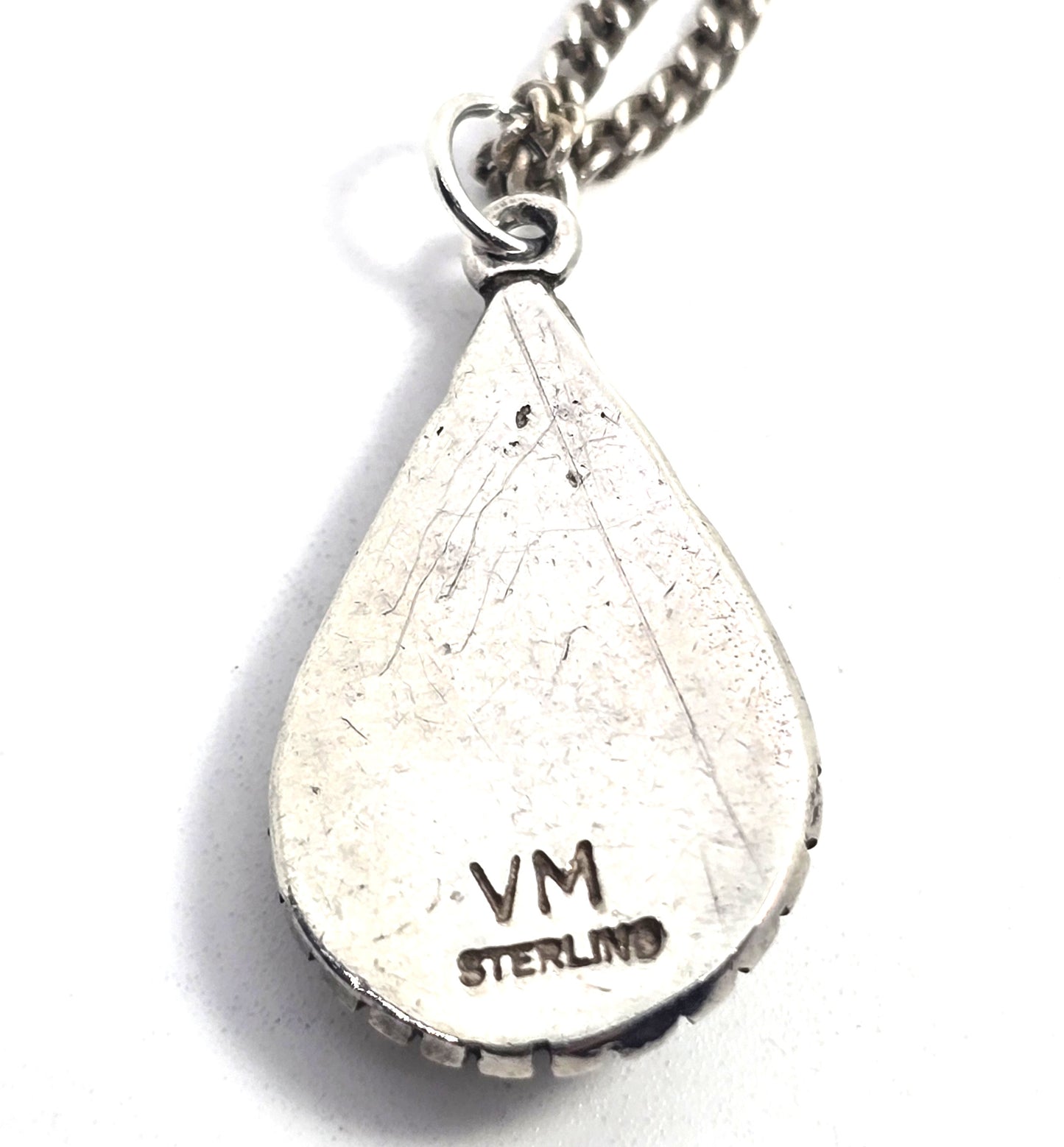 Blue fire opal VM Native American sterling silver vintage necklace