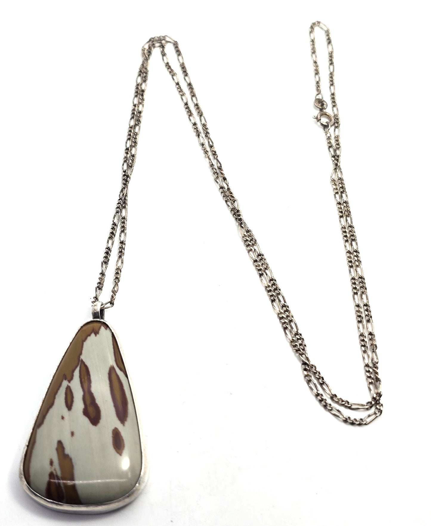 Owyhee jasper Landscape jasper pear vintage sterling silver artisan pendant necklace