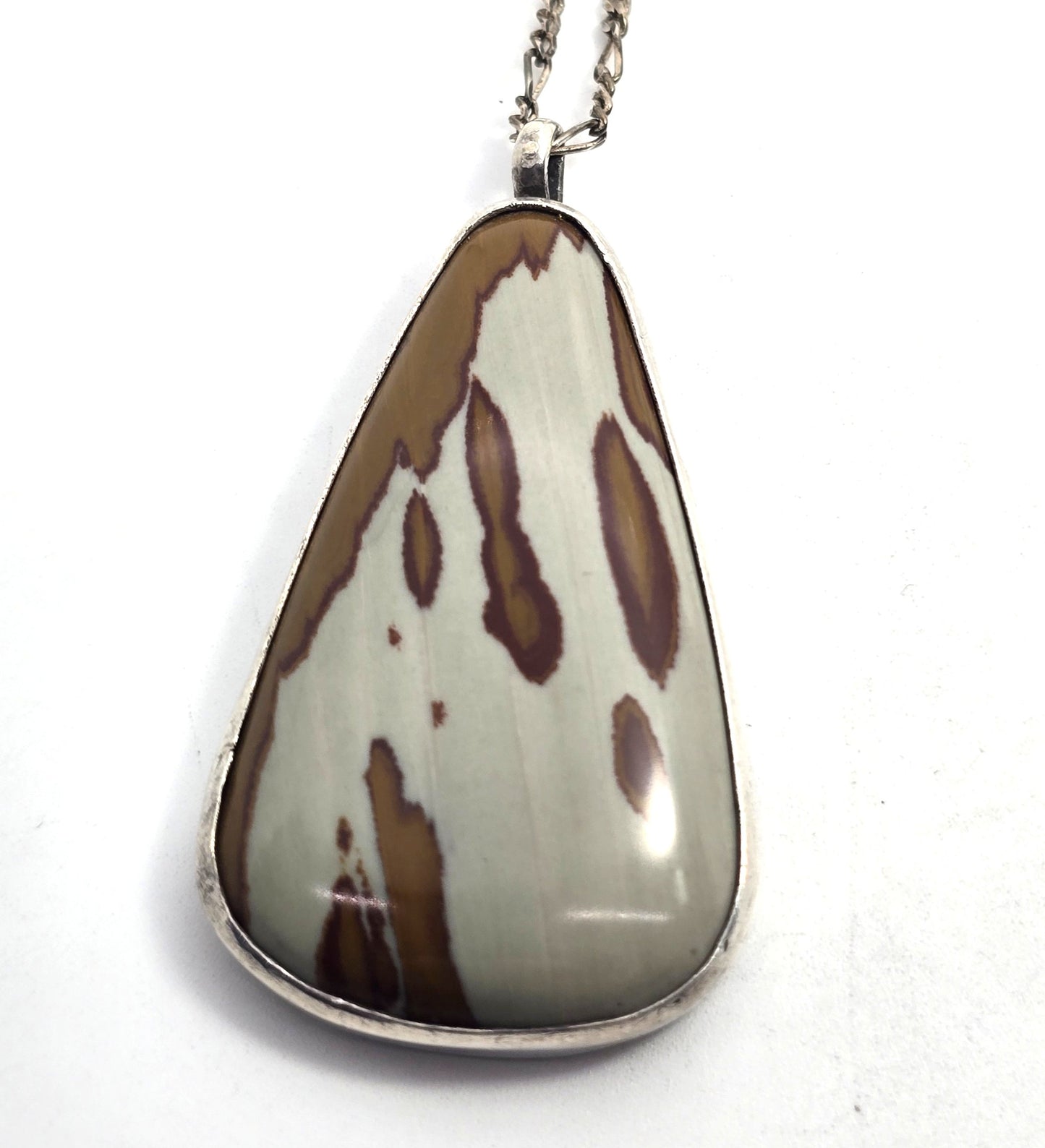 Owyhee jasper Landscape jasper pear vintage sterling silver artisan pendant necklace