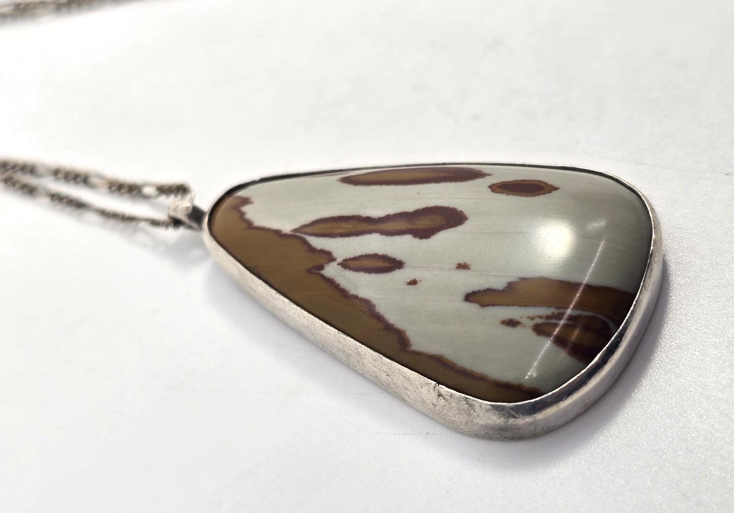 Owyhee jasper Landscape jasper pear vintage sterling silver artisan pendant necklace