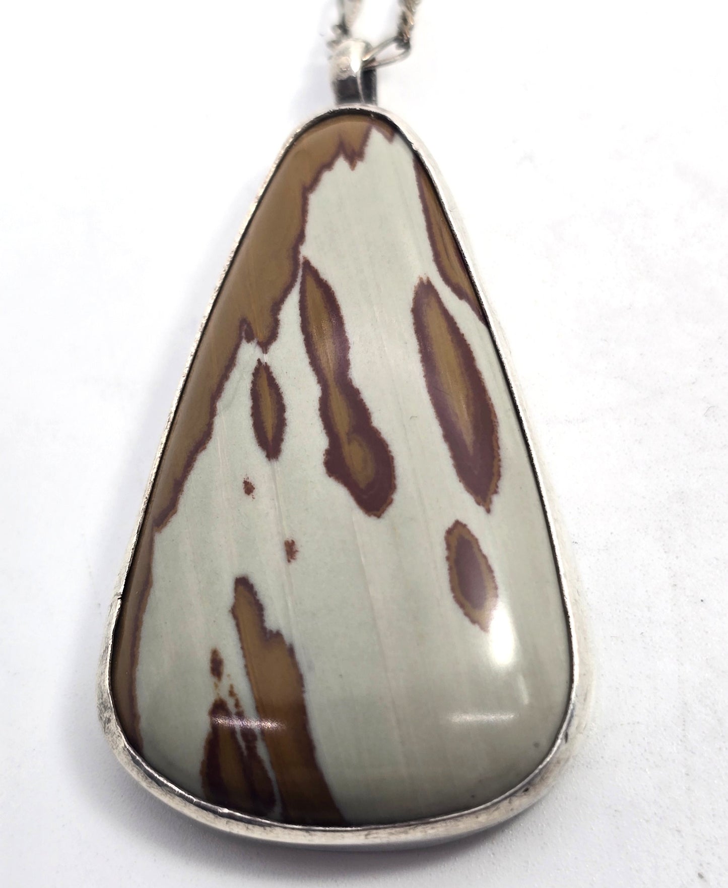Owyhee jasper Landscape jasper pear vintage sterling silver artisan pendant necklace