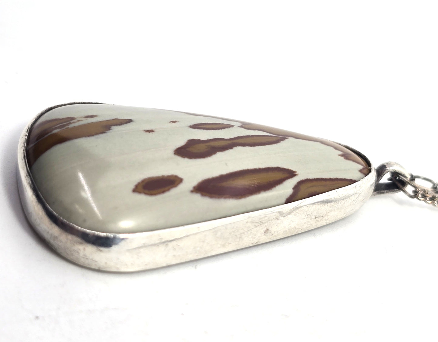 Owyhee jasper Landscape jasper pear vintage sterling silver artisan pendant necklace