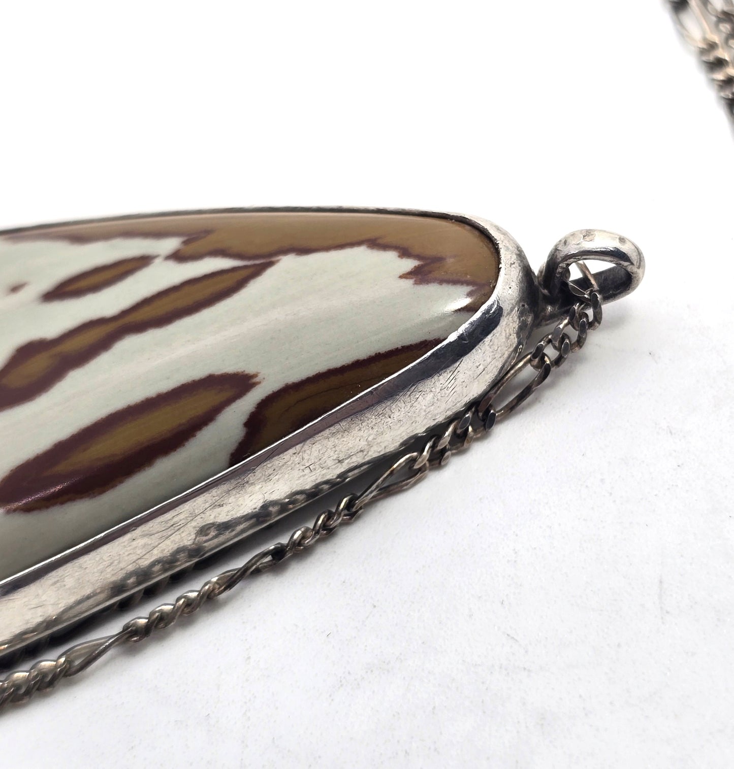 Owyhee jasper Landscape jasper pear vintage sterling silver artisan pendant necklace