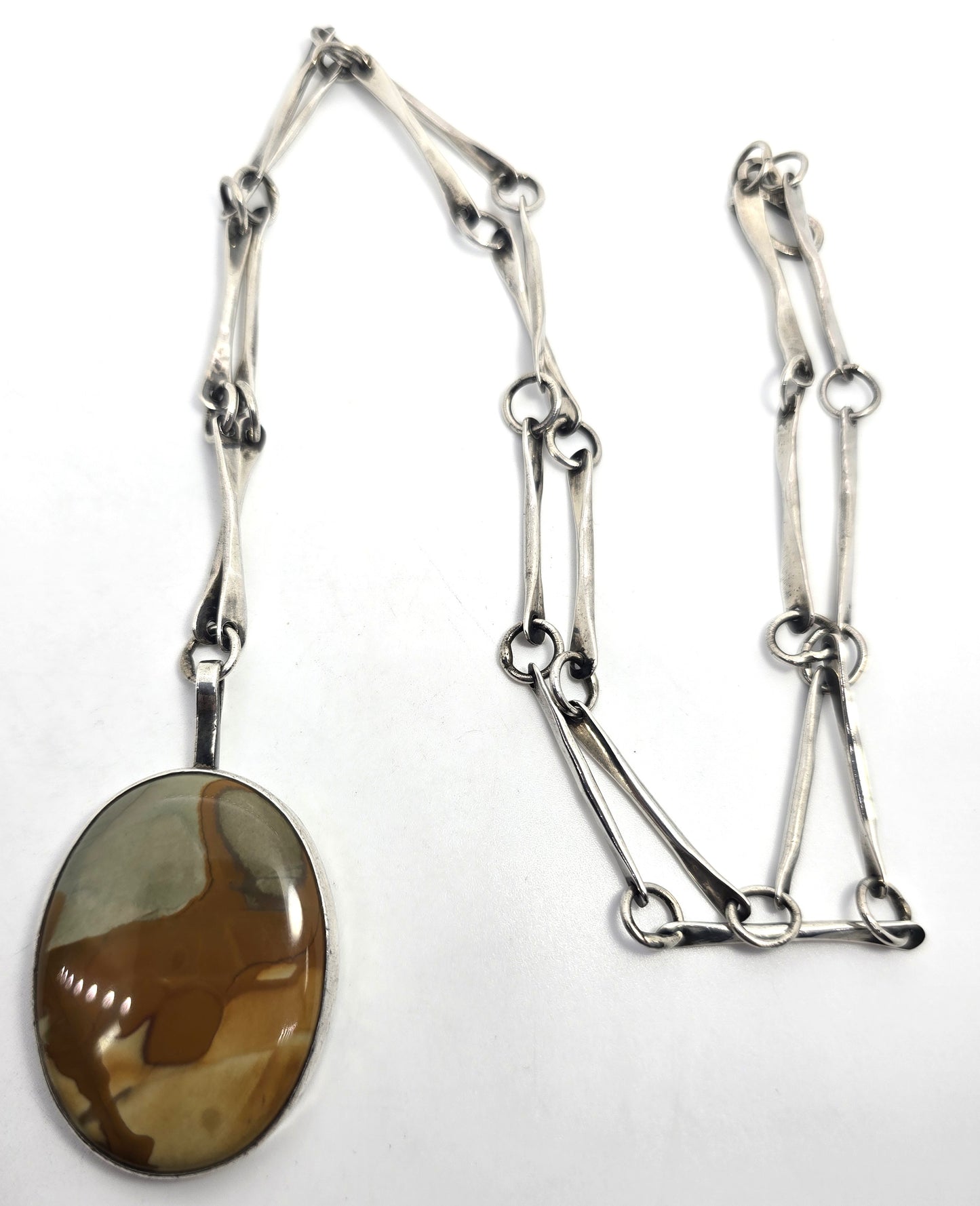 Randall Endito Navajo Owyhee jasper vintage sterling silver hammered chain necklace