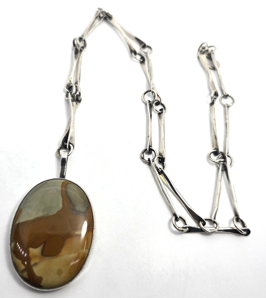 Randall Endito Navajo Owyhee jasper vintage sterling silver hammered chain necklace