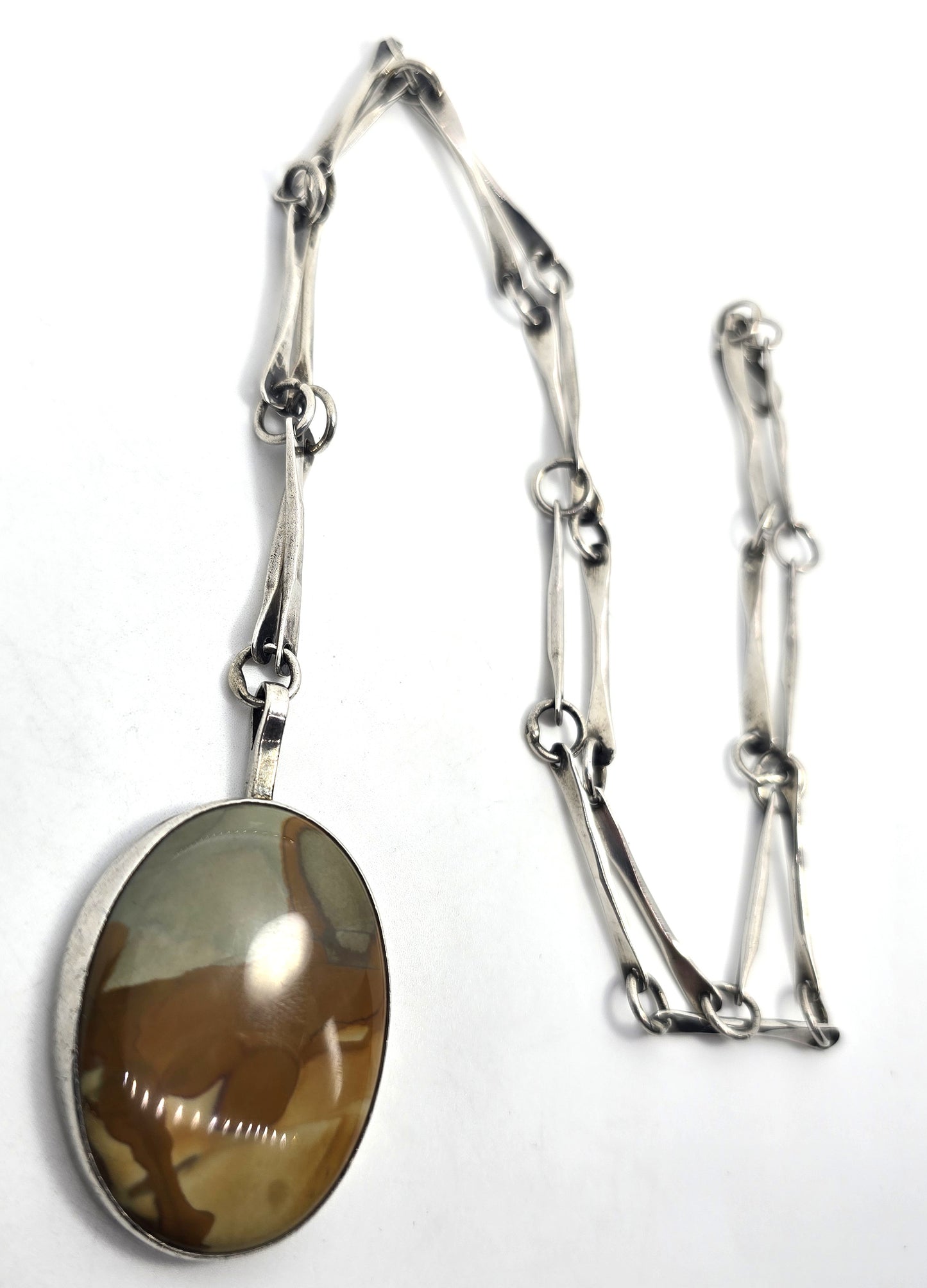 Randall Endito Navajo Owyhee jasper vintage sterling silver hammered chain necklace