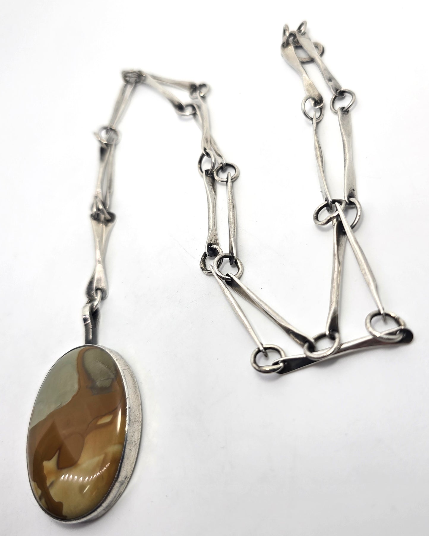 Randall Endito Navajo Owyhee jasper vintage sterling silver hammered chain necklace