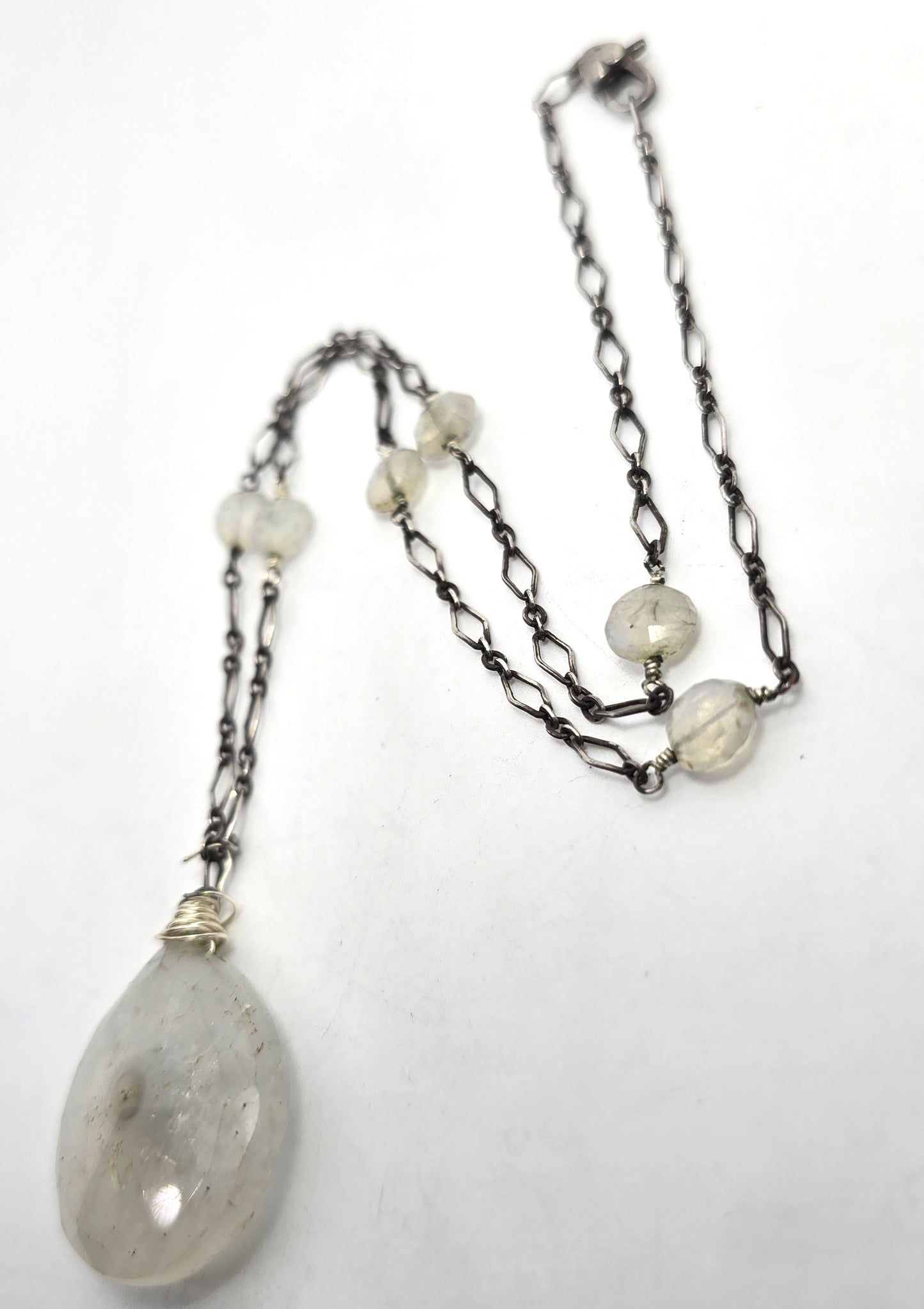 Stalactite blue Moonstone flashy linked sterling silver statement necklace