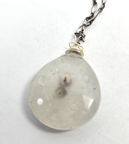 Stalactite blue Moonstone flashy linked sterling silver statement necklace