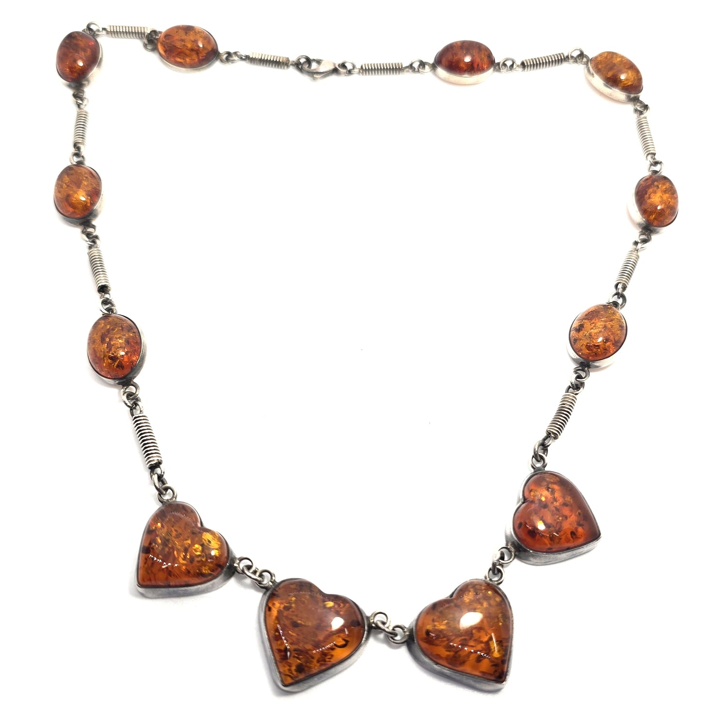UTC Amber multi stone heart statement vintage sterling silver necklace 21 inches